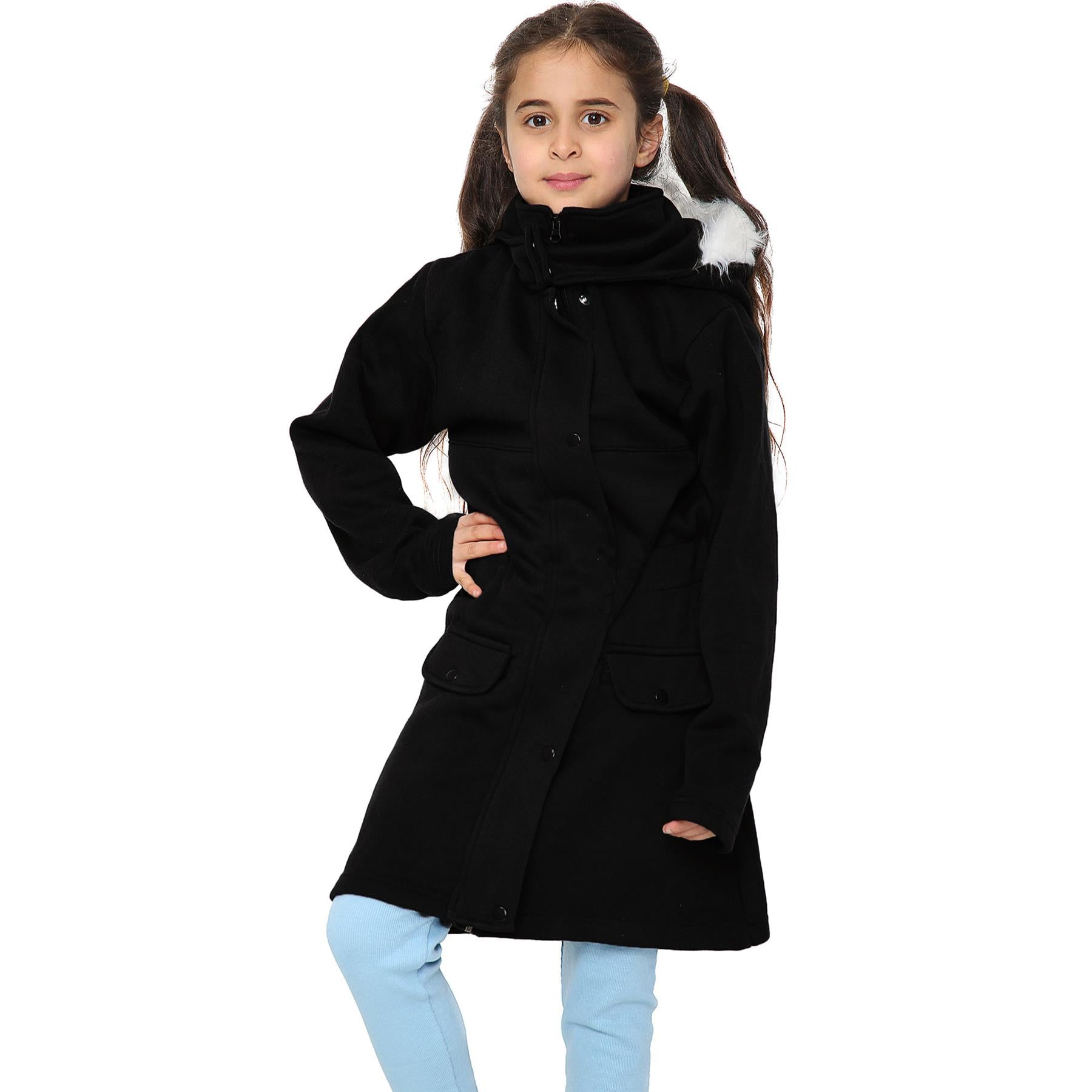 Girls Kids Hooded Faux Fur Long Parka Coat