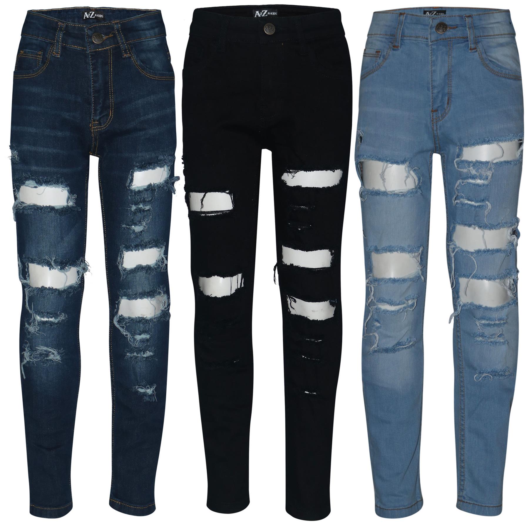 Boys Ripped Denim Jeans Comfortable Stretch Skinny Trousers Trendy Summer Pants