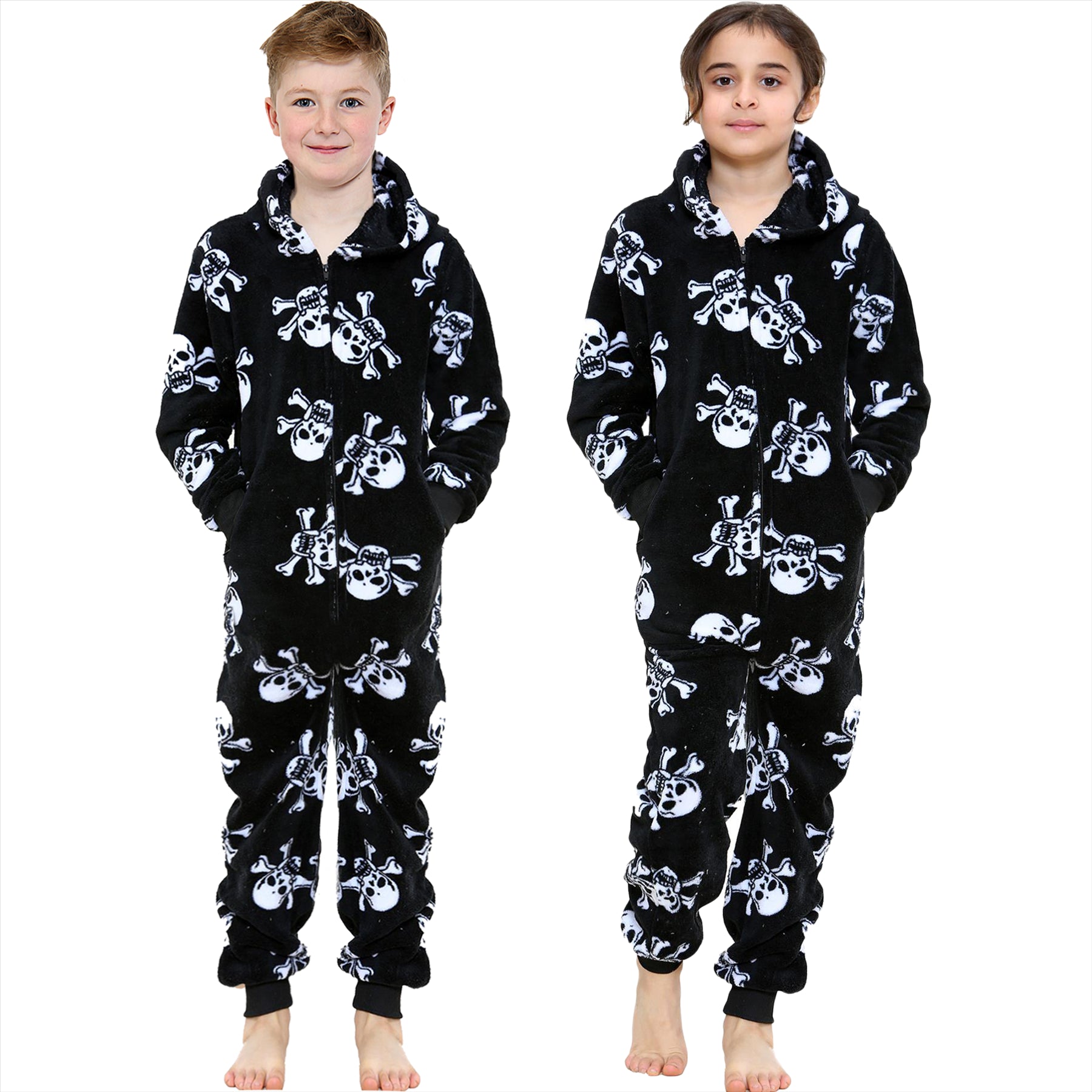 Kids Fun Halloween Skull Bones Print Onesie Pyjama Sets For Girls Boys Jumpsuit