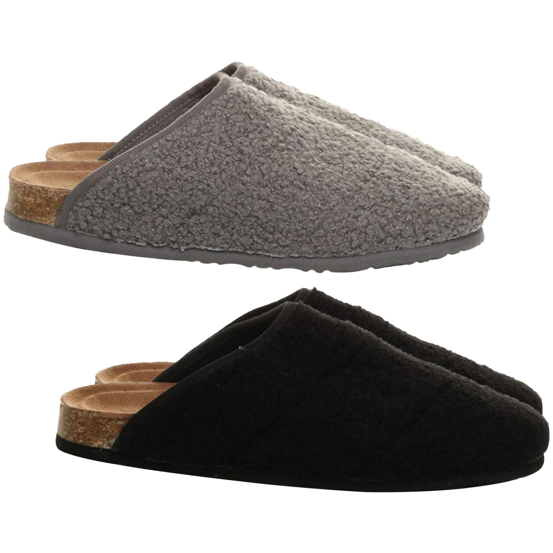 Men Curly Mule Slipper Warm Cozy Memory Foam Slip-on sturdy Cork sole Slider