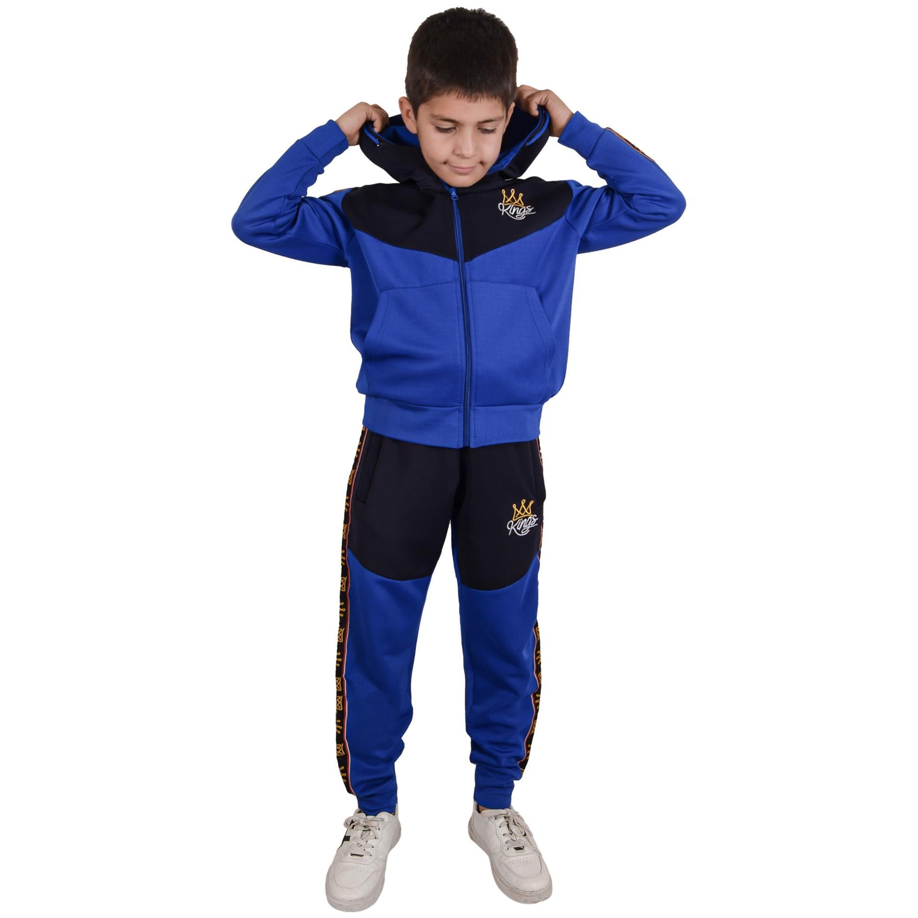 Kids Boys Tracksuit Hooded Kings Crown Embroidered Jogging Suit Joggers Set