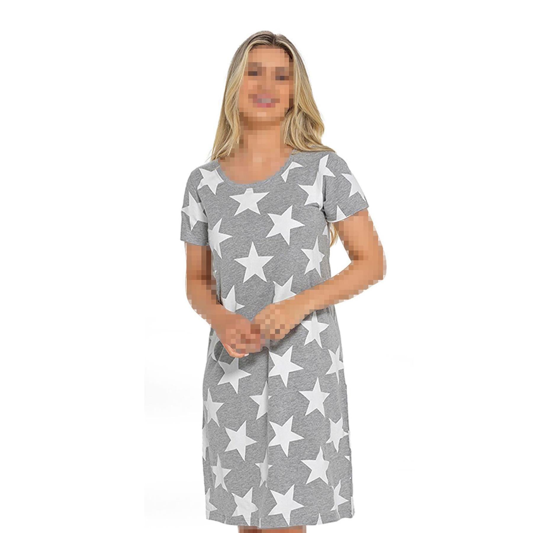 A2Z Ladies Short Sleeves Nightie Star Cotton Jersey Nightshirts Night Dress 8-22