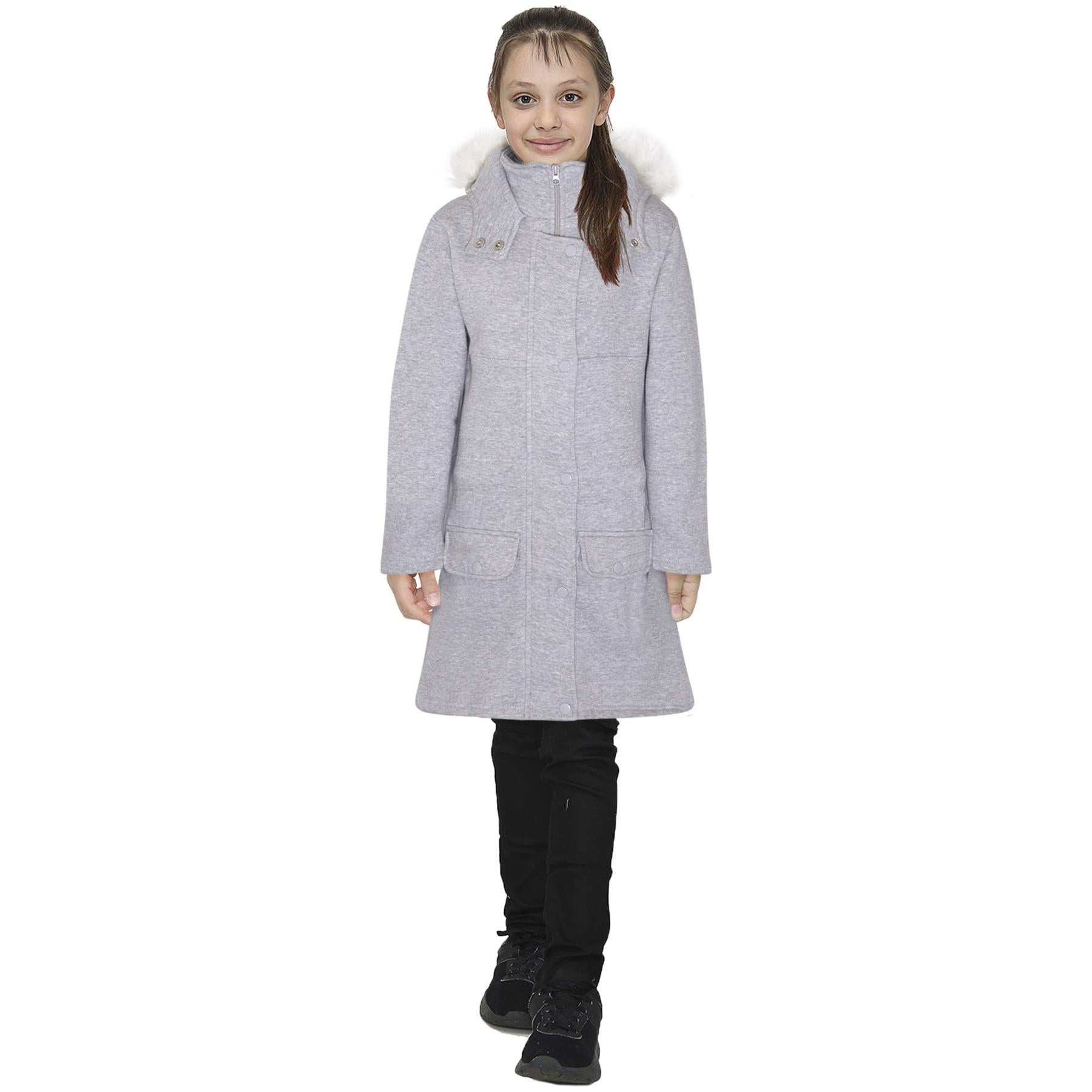 Girls Kids Hooded Faux Fur Long Parka Coat