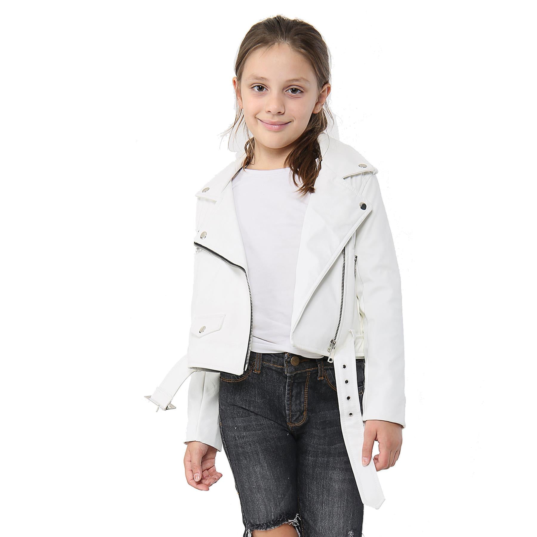 Kids Girls Jackets PU Leather Jacket Zip Up Coats