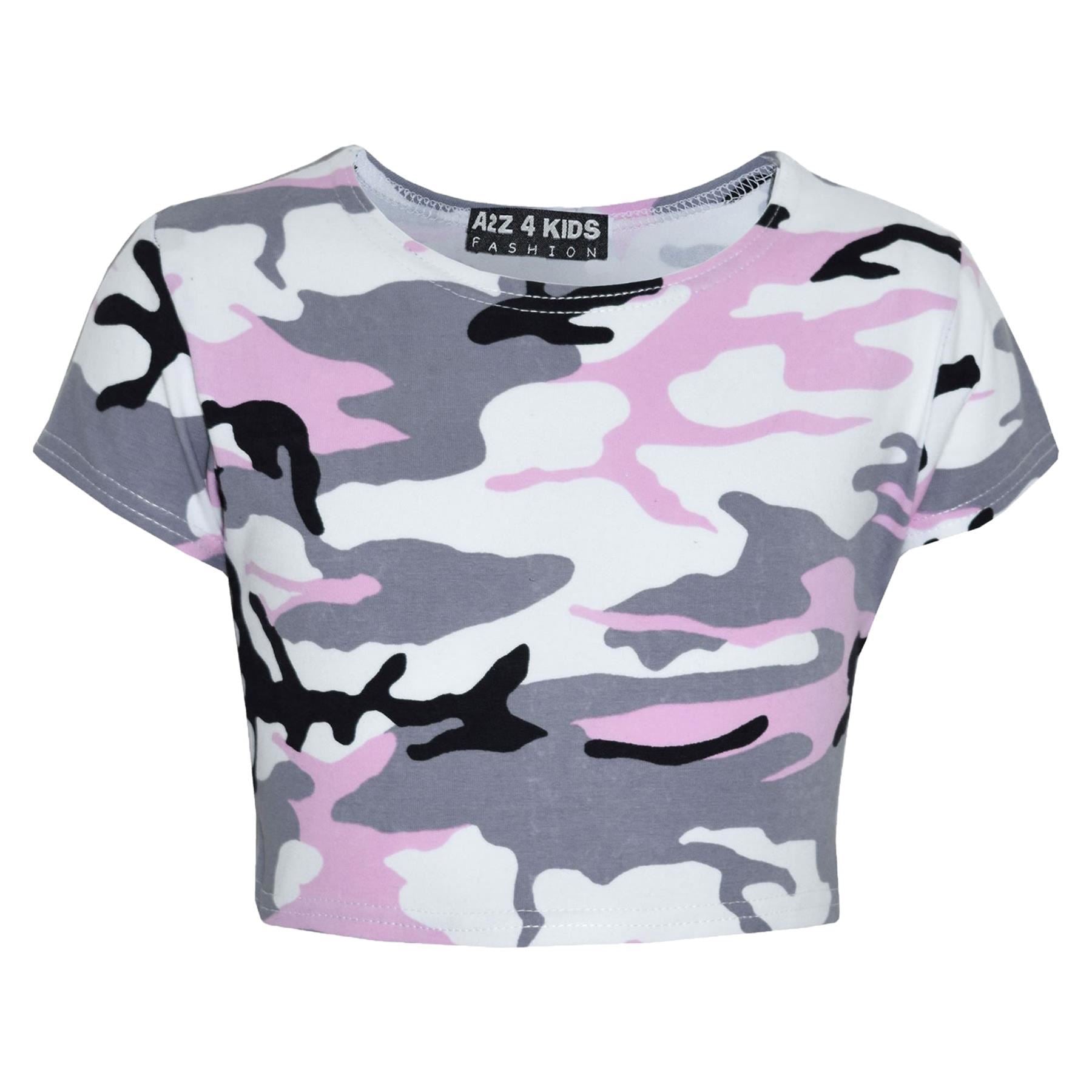 Kids Gilrs Camouflage Print Crop Top Legging Jacket Tracksuit Age 7-13 Years