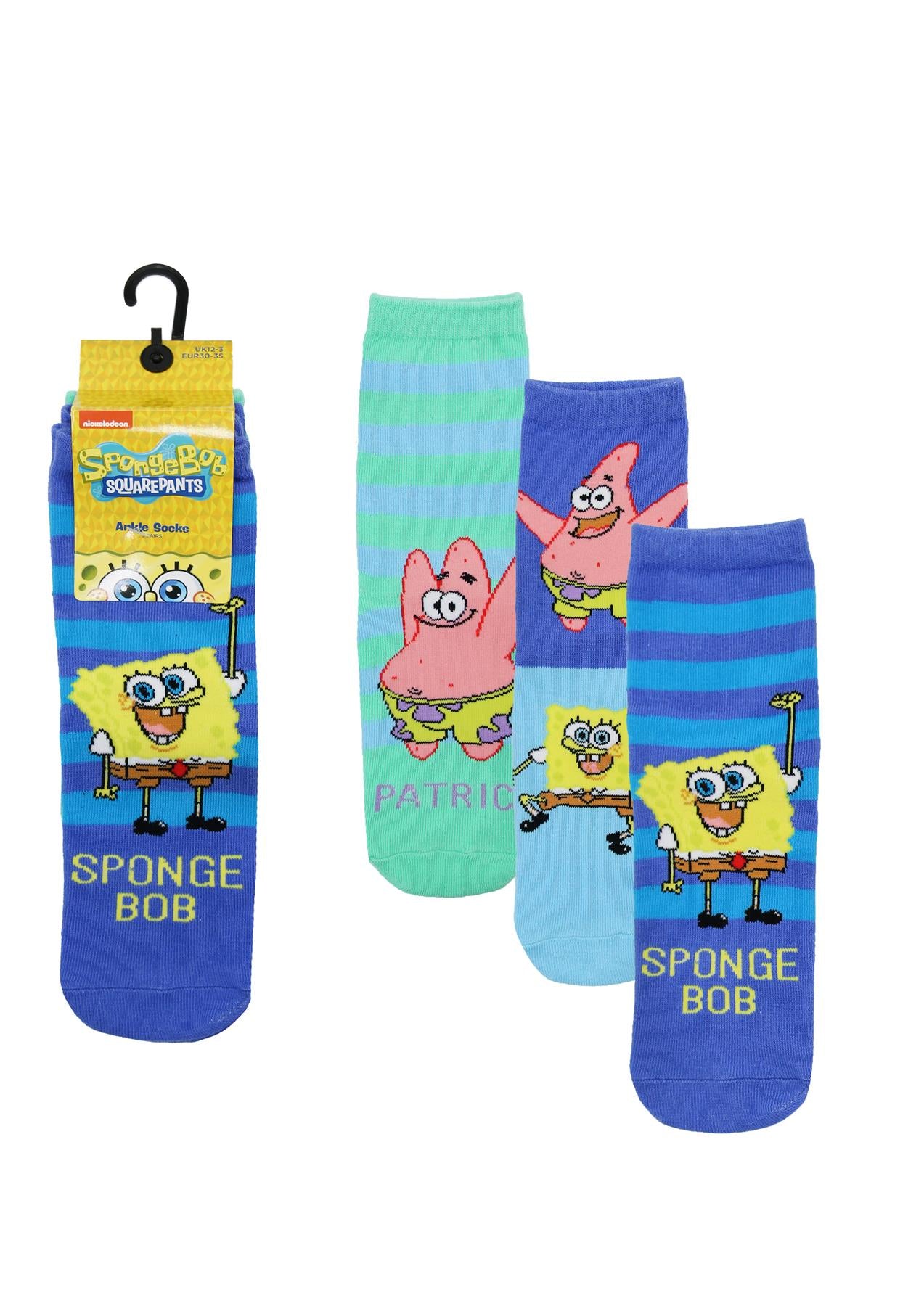 Kids Pack Of 3 Boys Socks Spongebob Squarepants Ankle Socks Officially Licensed