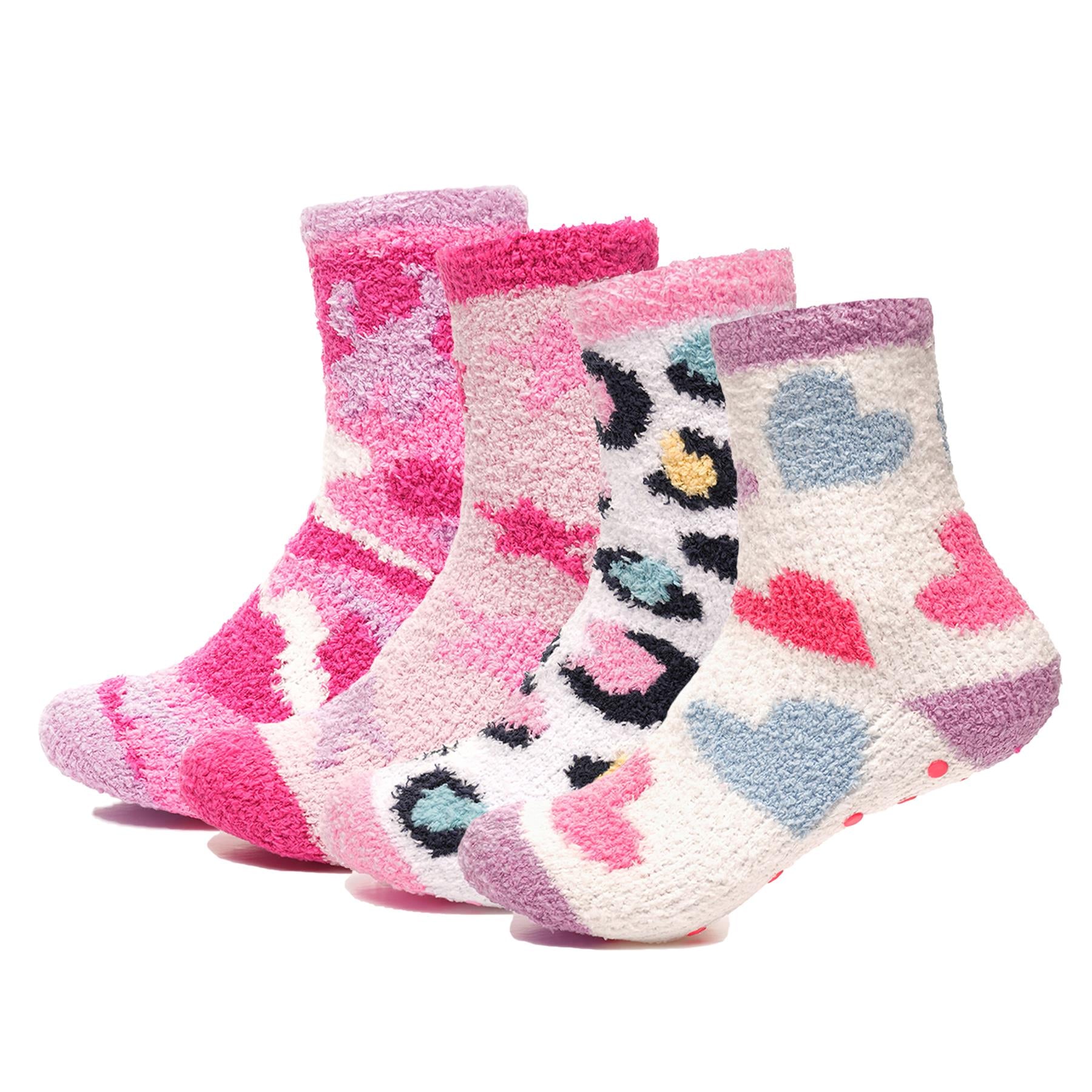Kids Girls Cosy Socks with Non-Slip Gripper Warm Winter Fluffy Slipper Socks