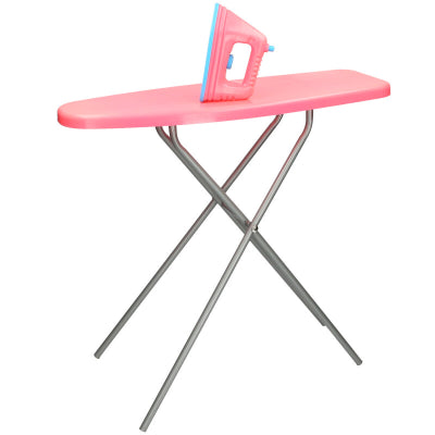 Kids Pink Ironing Board & Iron Toy Set Foldable Metal Legs Kids Role Play Fun