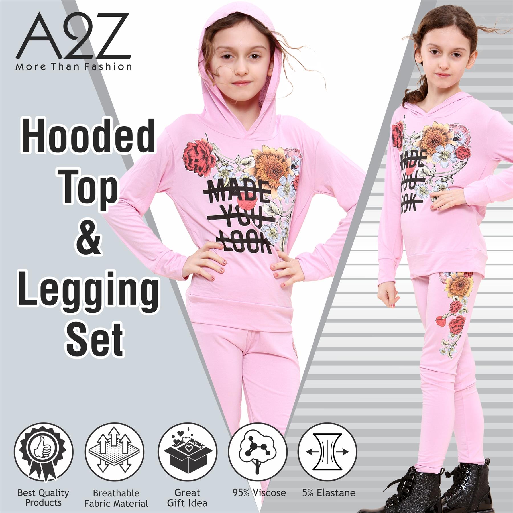 Kids Girls Made You Look Print Hooded Top & Legging Set