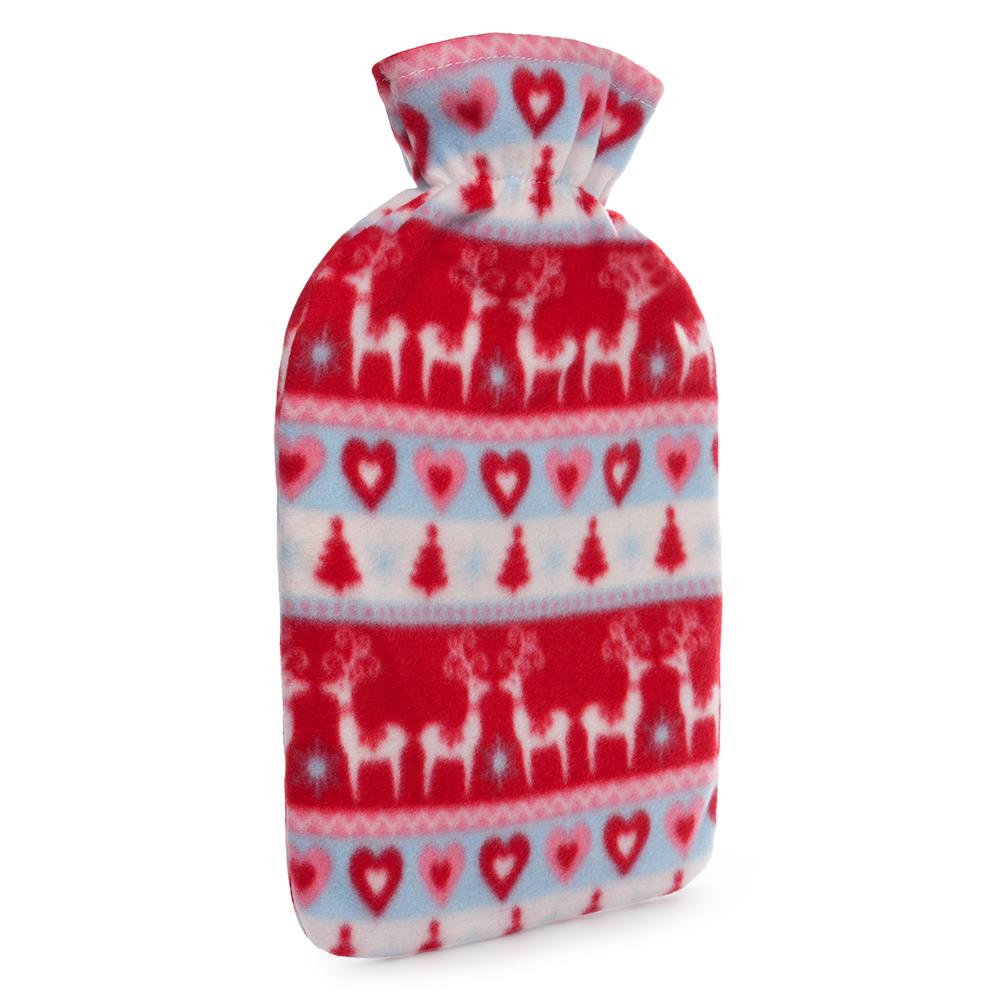 A2Z Hot Water Bottle Christmas Fairisle Fleece Cover 2 Liter Xmas Gift Bottles