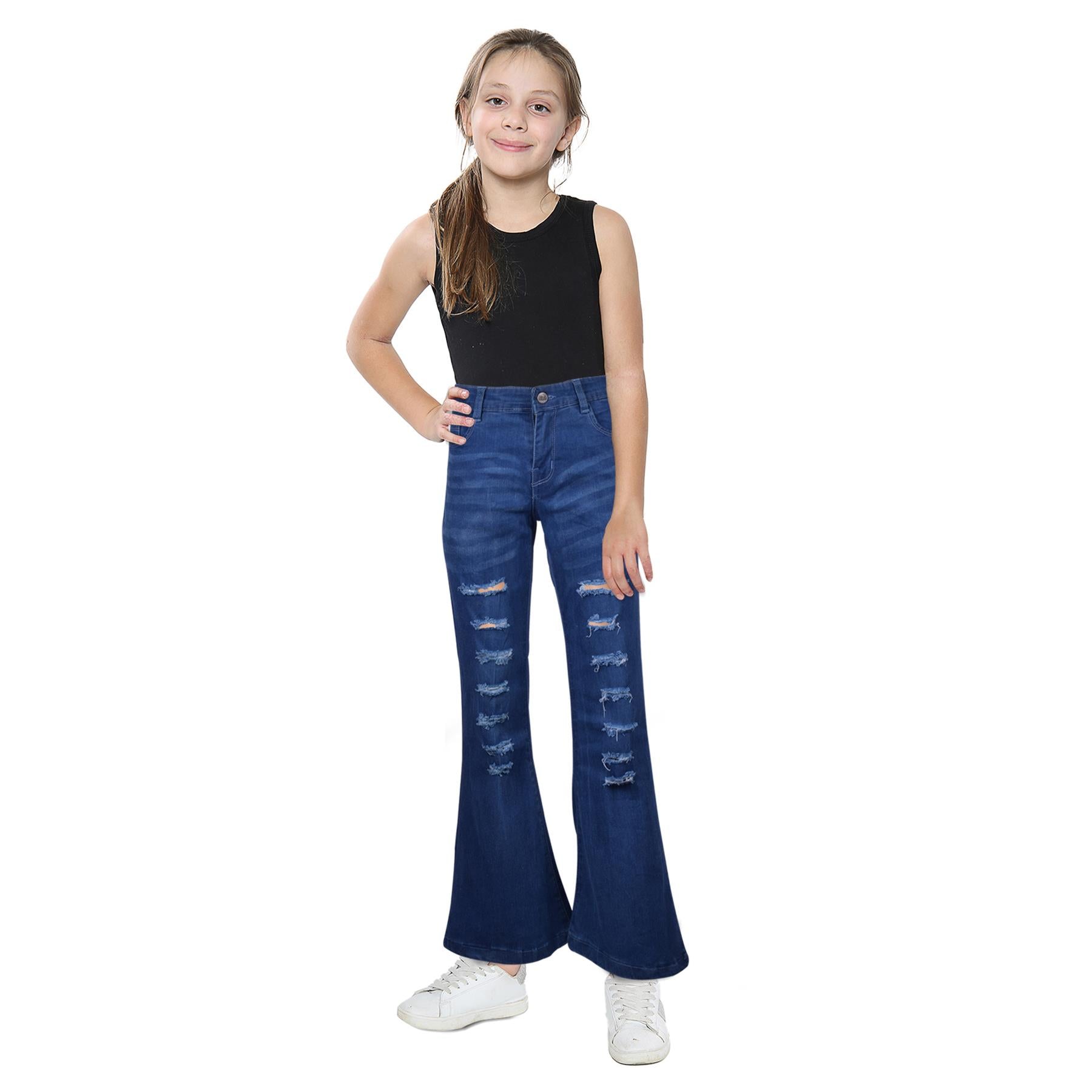 Kids Girls Denim Ripped Jeans Comfort Skinny Stretch Lightweight Casual Pants