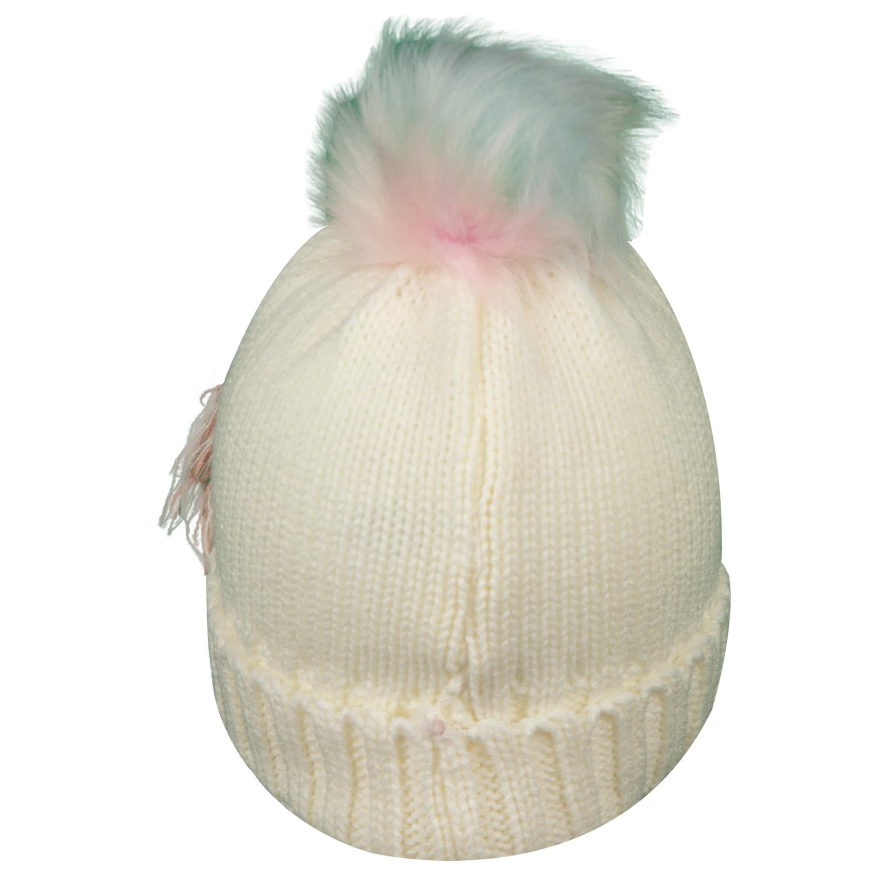 Kids Girls Cable Knit Hat Unicorn Embroided Bobble Baenie Pom Pom Soft Cosy Hat