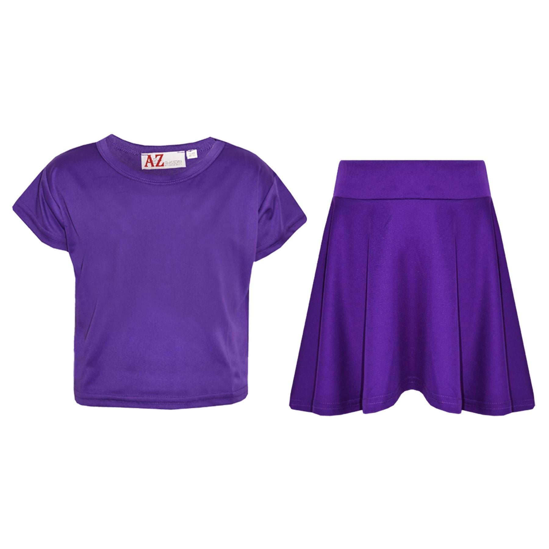 A2Z Kids Girls Plain Crop Top & Skater Skirt Set Summer Wear Age 5-13 Years