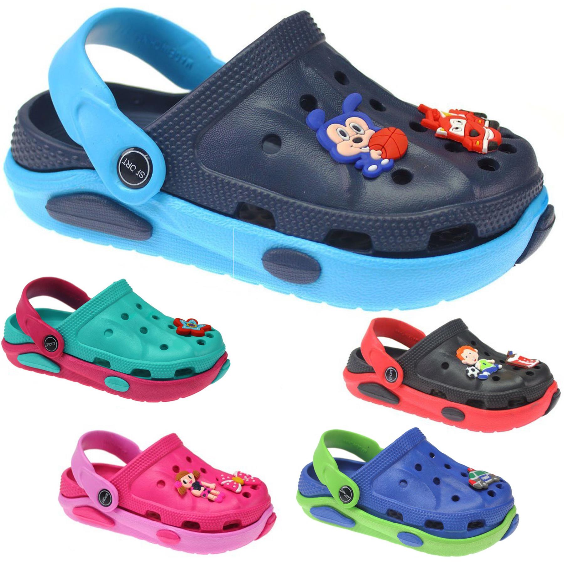 Kids Garden Clogs Detachable Cartoon Charms Sandals Slingback Beach Mules Shoes