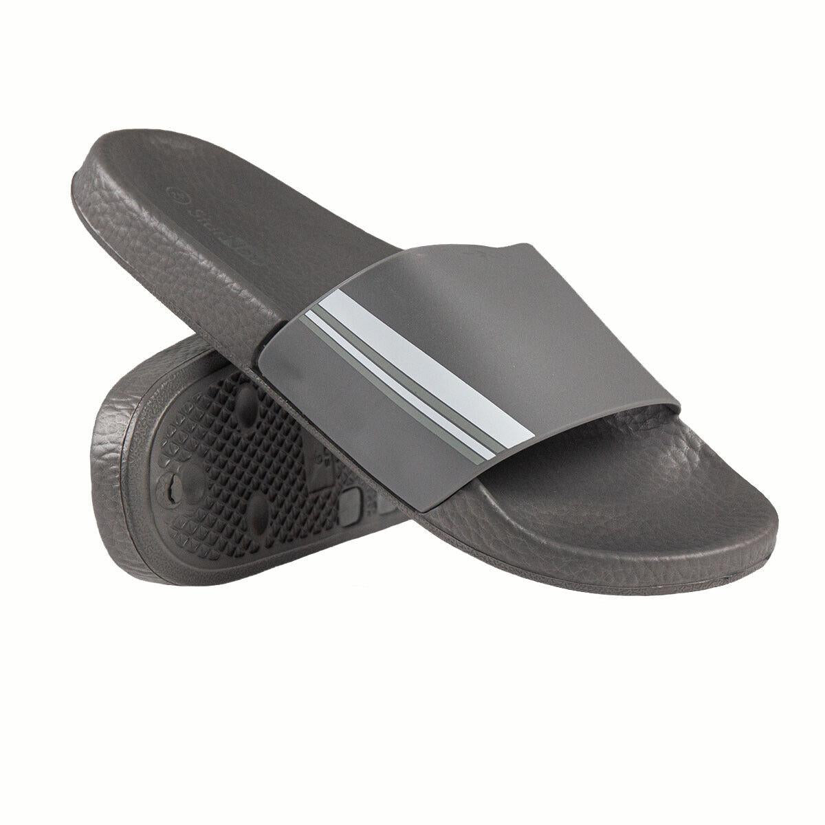 Mens Sliders Open Toe Mules Sports Strip Sandals Anti Slip House Lounge Slippers