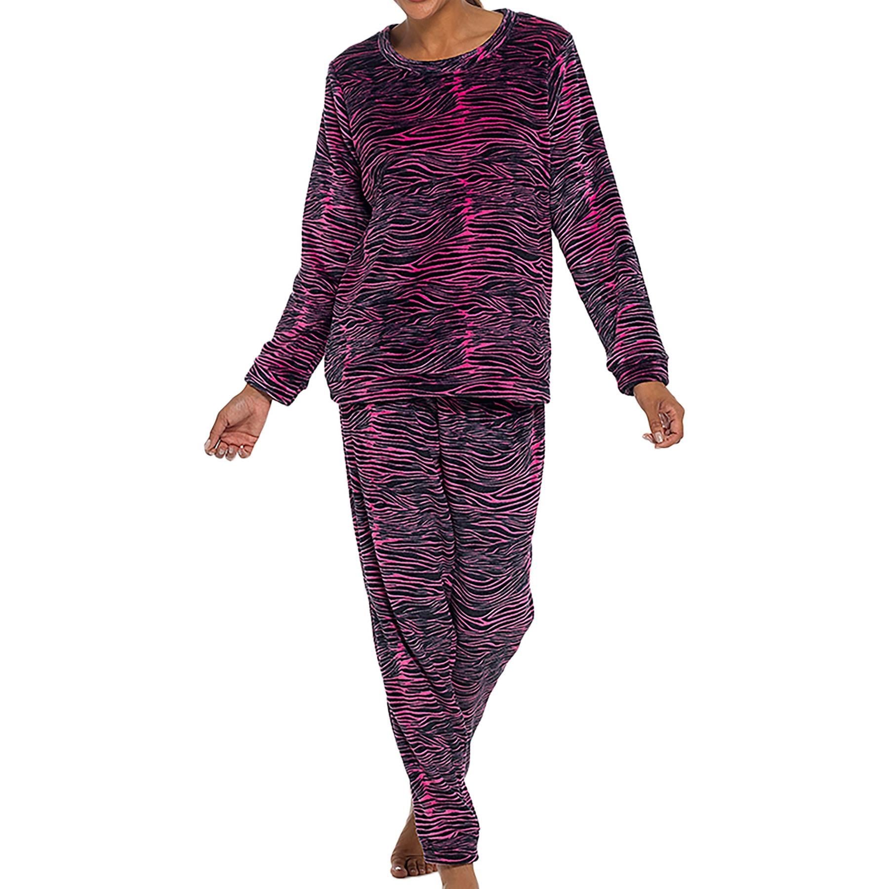 A2Z Ladies Flannel Fleece Lounge Set Zebra Print Top Bottom Sleepwear PJS Set