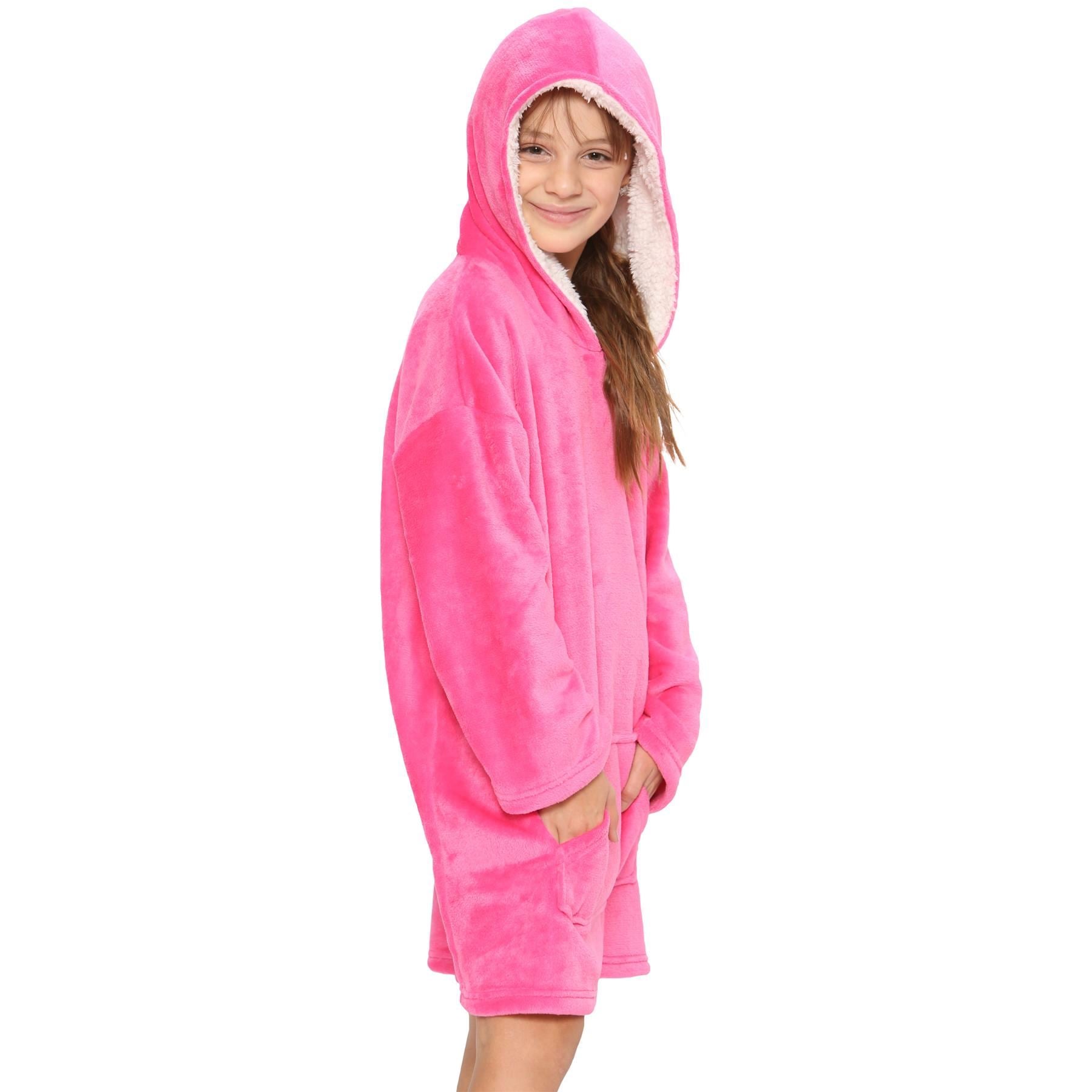 Kids Unisex Oversized Hoodie Pink Snuggle Blanket Super Soft Warm Fleece