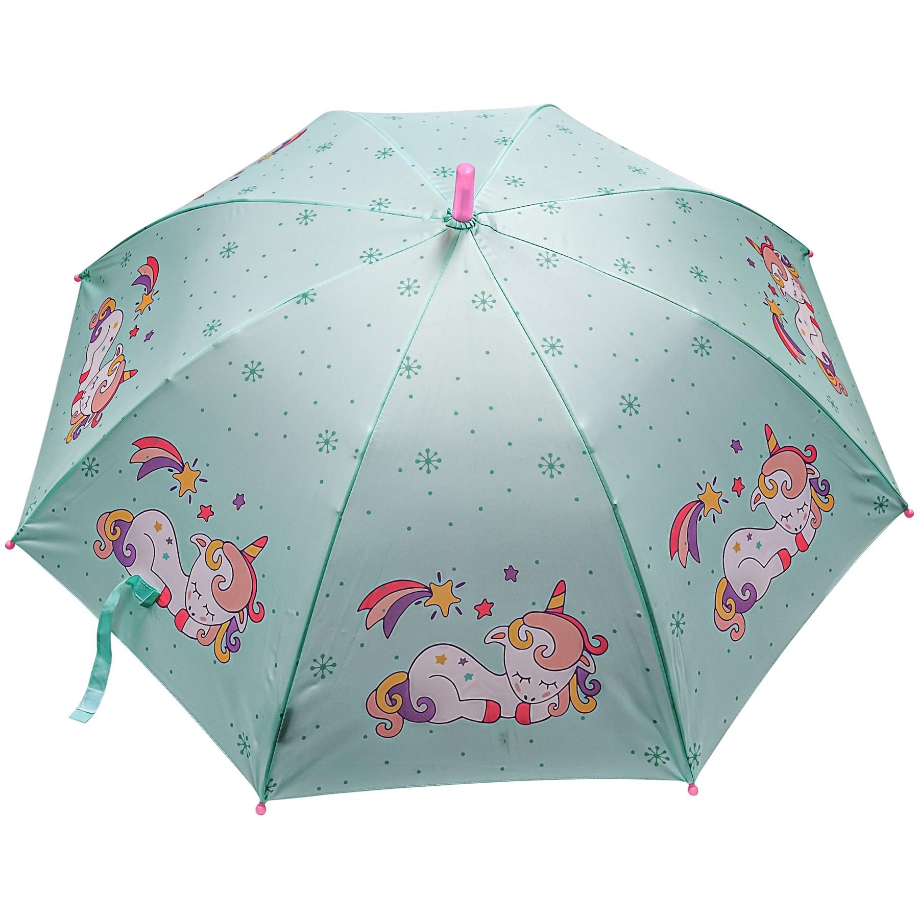 Kids Unicorn Umbrella Walking Umbrellas Wind Waterproof Brolly J-Stick Canopy