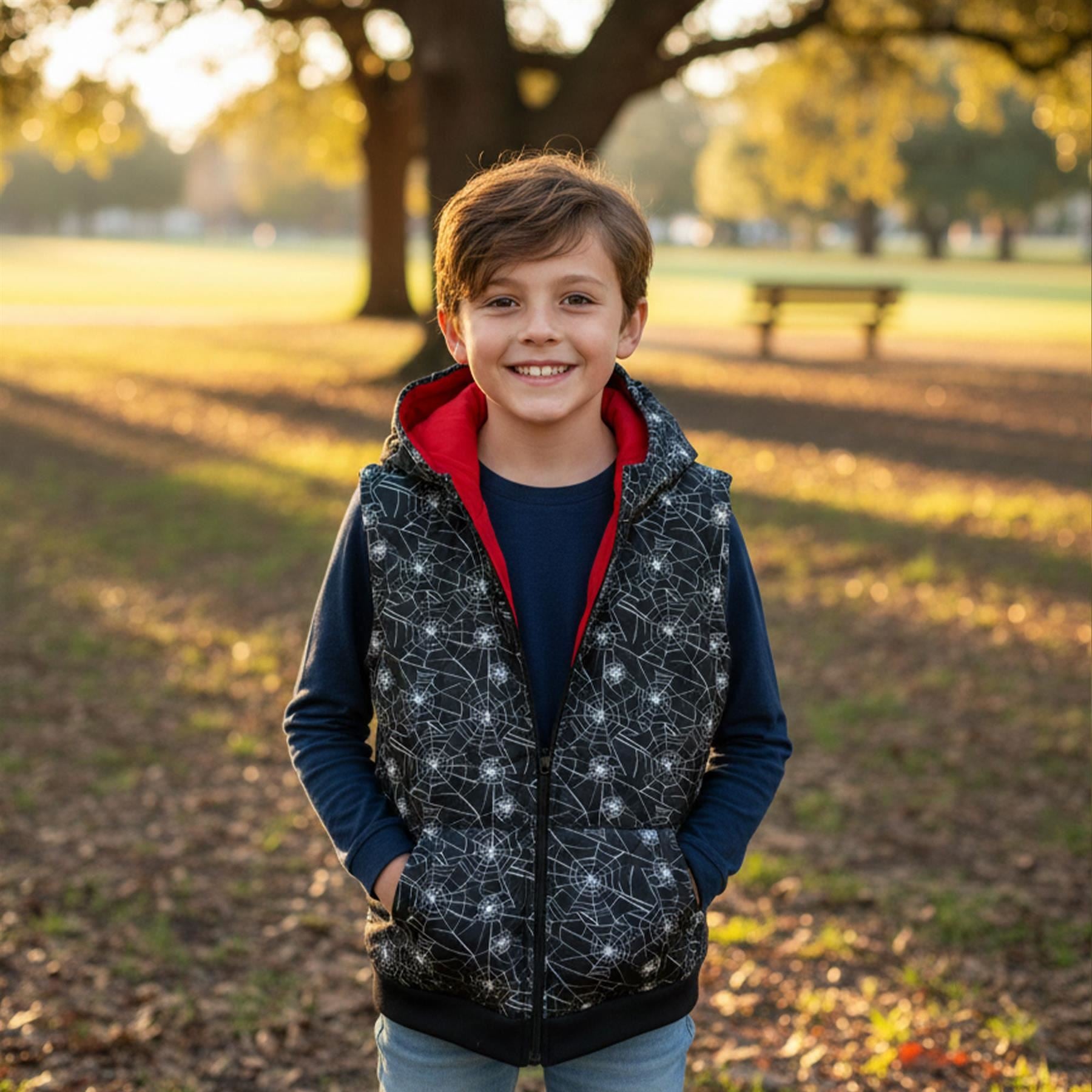 A2Z Kids Padded Hooded Gilet Spider Web Print Sleeveless Jacket 5-14 Years