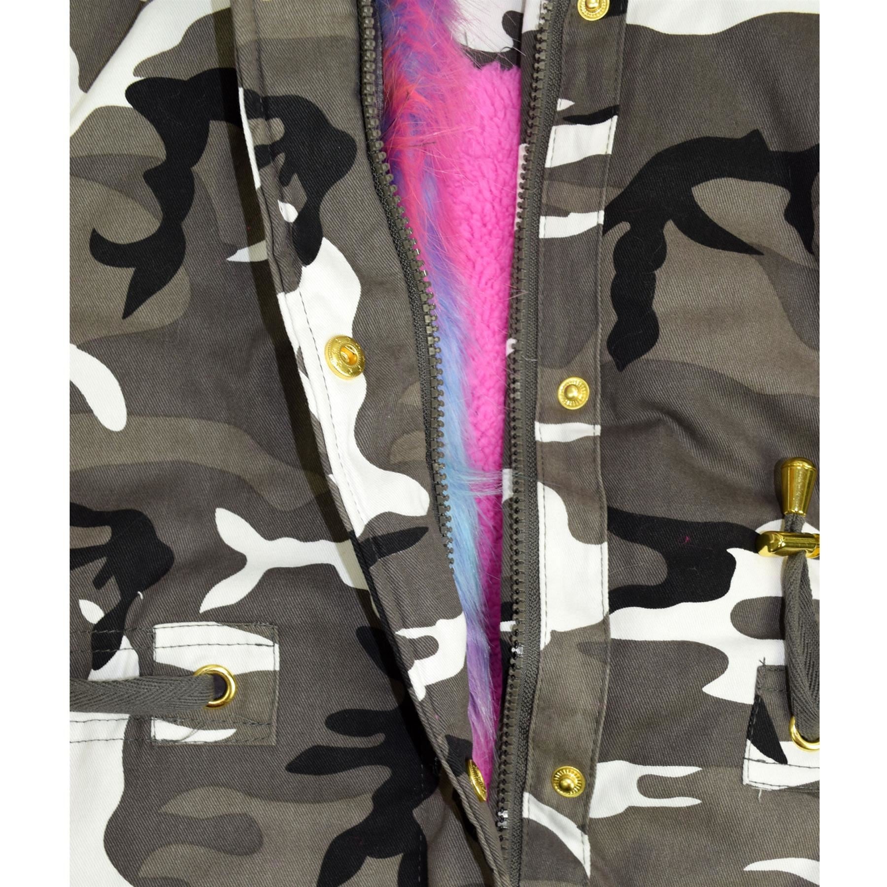 Kids Girls Hooded Jacket Rainbow Faux Fur Parka School Jackets Outerwear