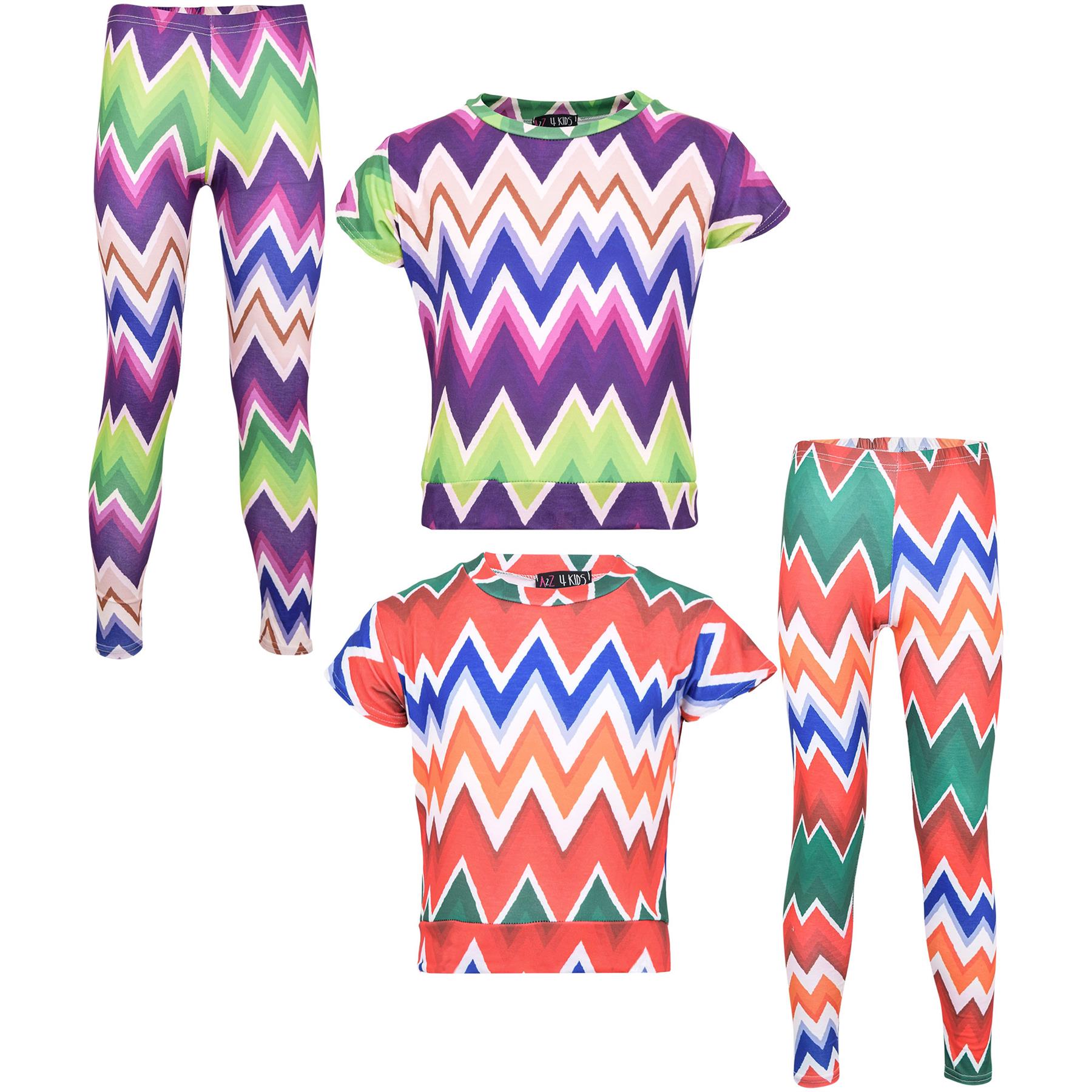 A2Z 4 Kids Girls Chevron Crop Top Legging Set Trendy Casual Outfit Age 7-13Year