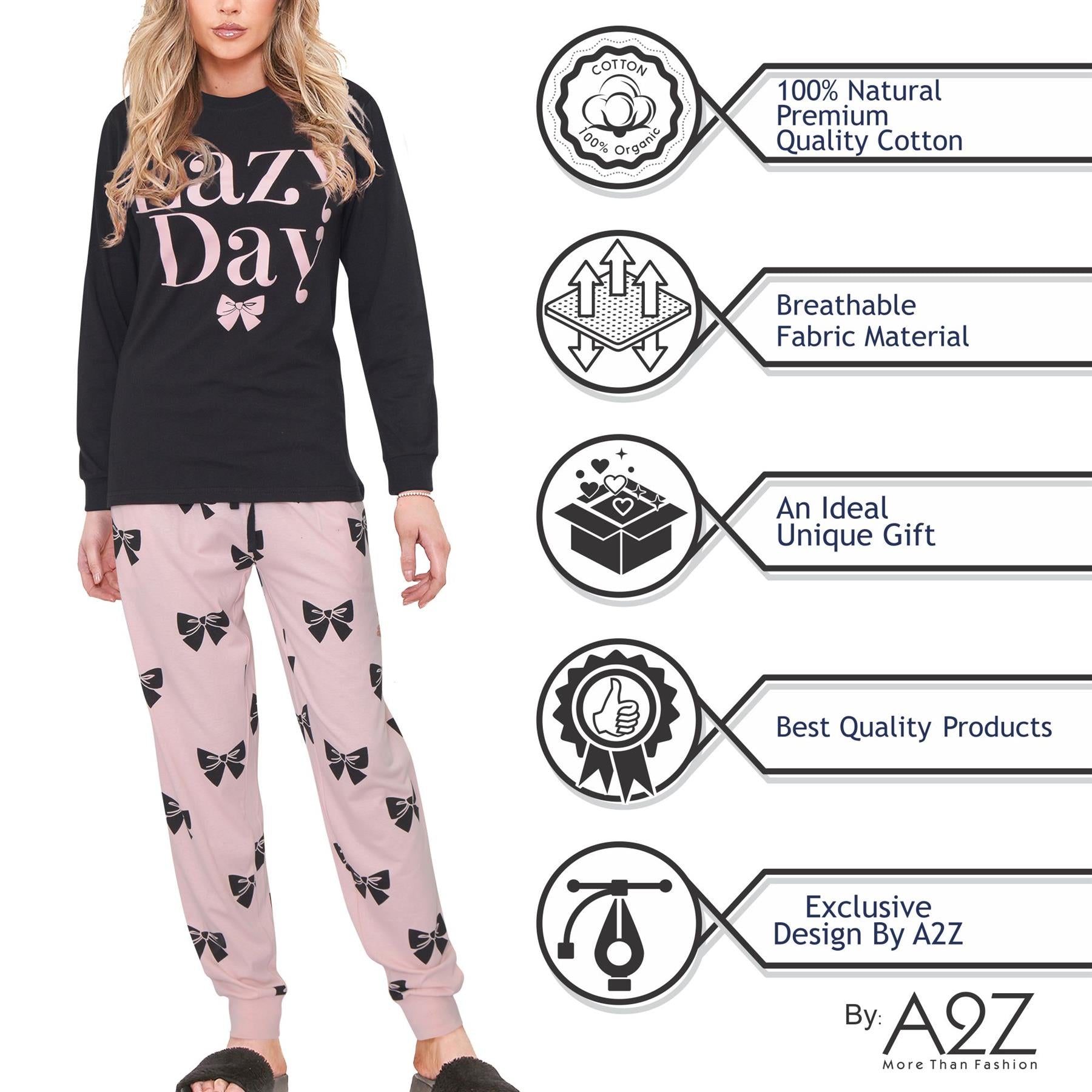 Ladies Cute Soft Cotton PJS Long Sleeve for Women 2 Set