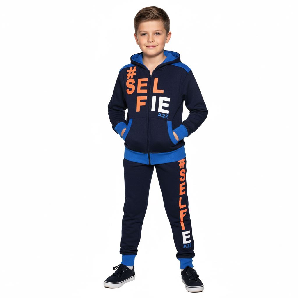 A2Z 4 Kids Girls Boys #SELFIE Tracksuit Hoodie & Joggers Outfit Set Top Bottom