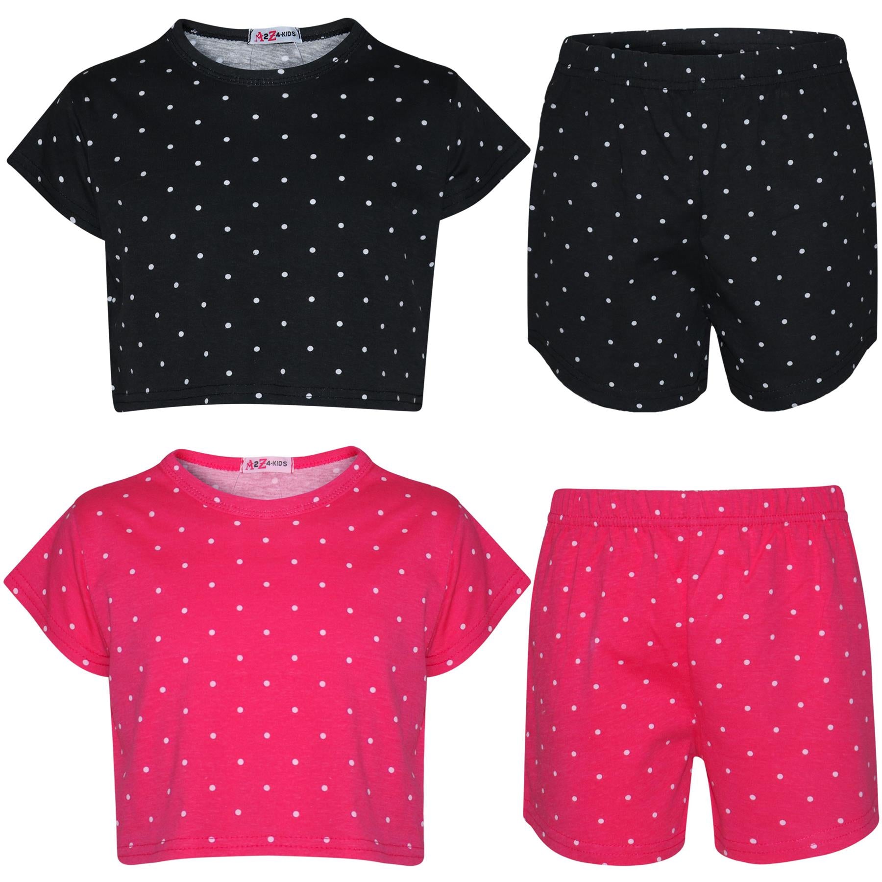 Kids Girls Crop & Shorts Polka Dot Print Fashion Top Summer Outfit Set 5-13 Year