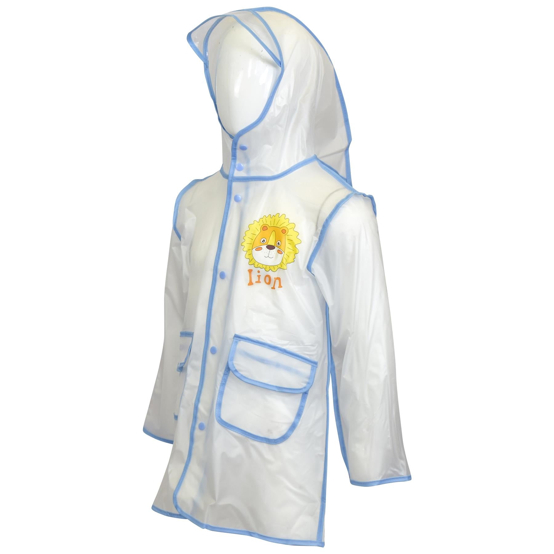 Kids Girls Boys Raincoat EVA Blue Transparent Rainwear Hooded Outdoor Rain Coat