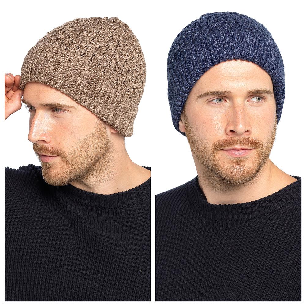 A2Z Mens Hat 2 Pack Cable Knitted Beanies Winter Thermal Hats Fleece Lining Caps