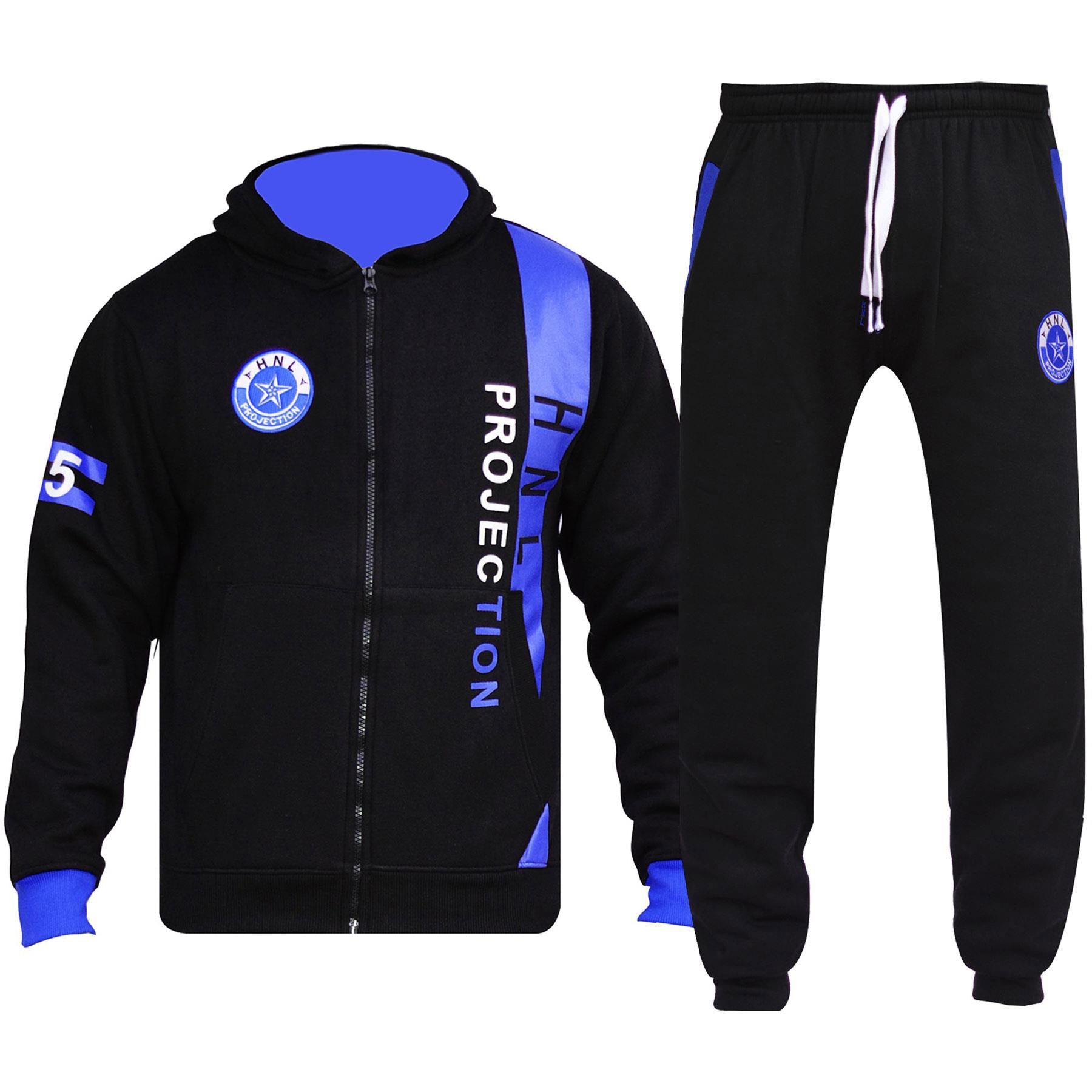 Unisex HNL Projection Print Black Royal Hoodie Tracksuit