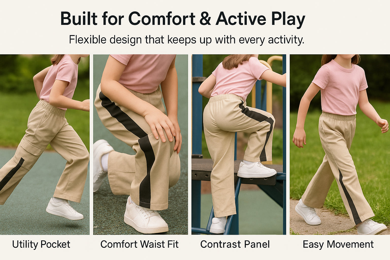 A2Z 4 Kids Girls Wide Leg Cargo Trousers Baggy Nylon Pants with Contrast Panels