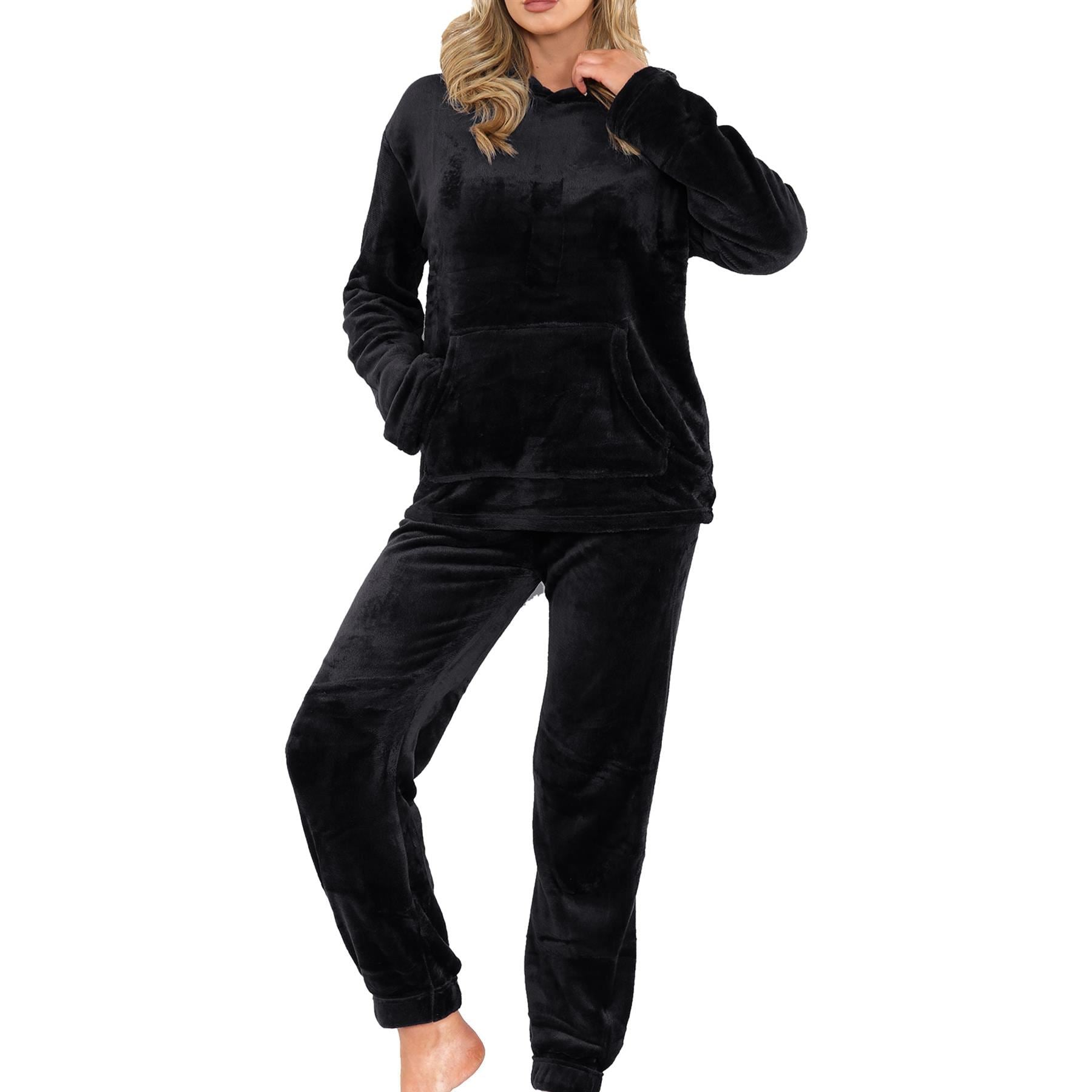 Ladies Pyjamas Soft Warm Fleece Adults Hooded Pyjamas 2 Piece Gift For Womens