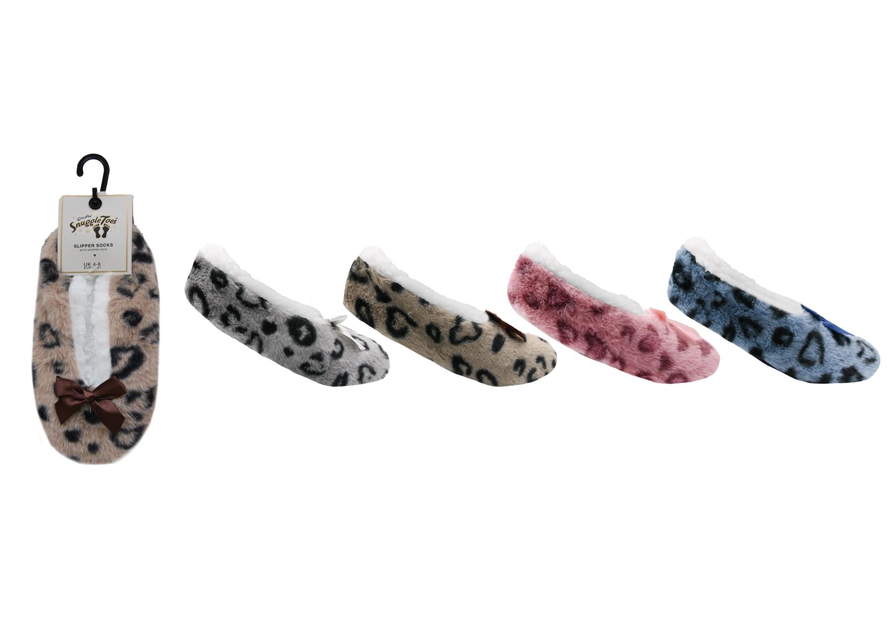 Ladies Heart Print Slipperette FleeceSlippers Socks Faux Fur Lining UK 4-8