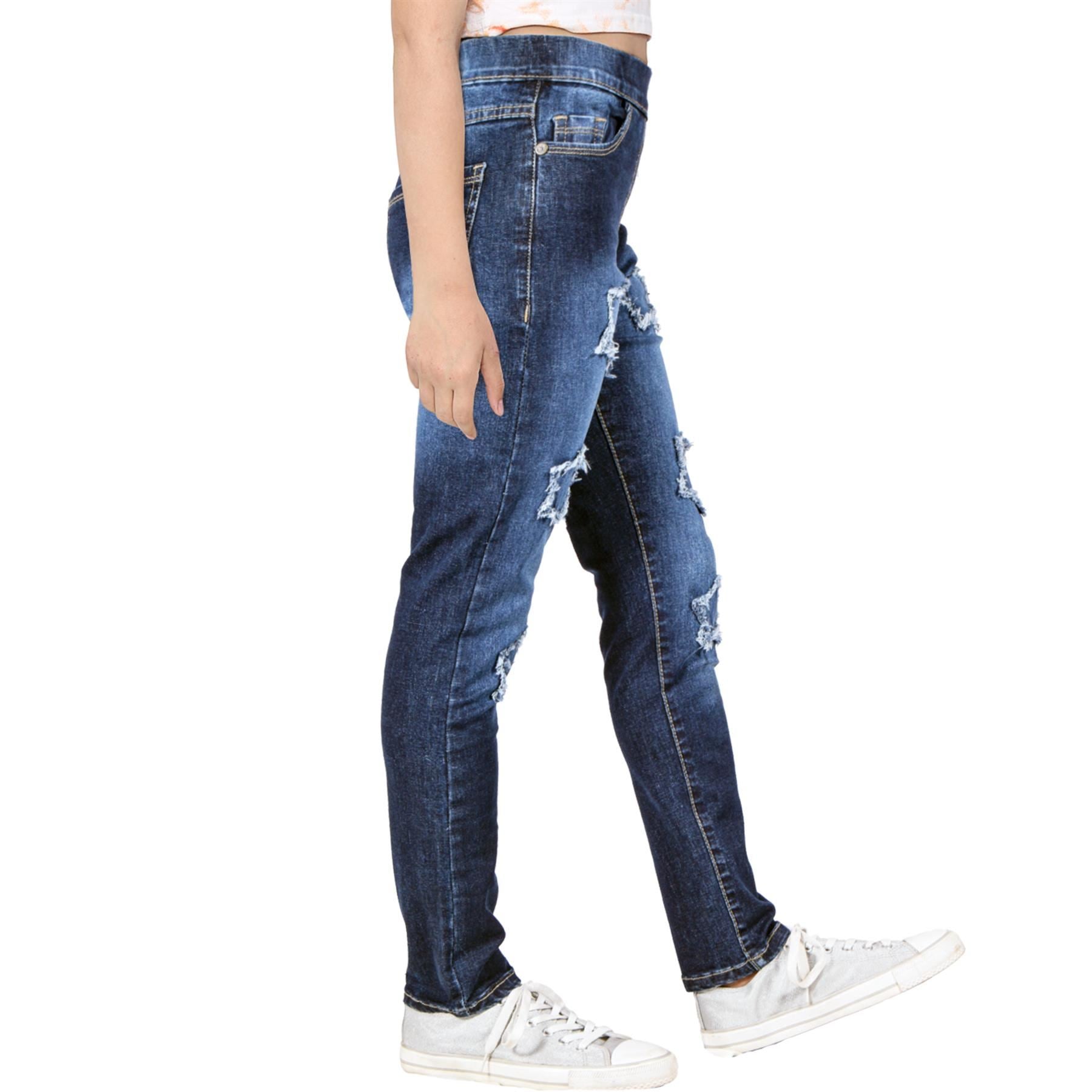 Kids Girls Comfort Stretchy Stars Ripped Fashion Denim Jeans