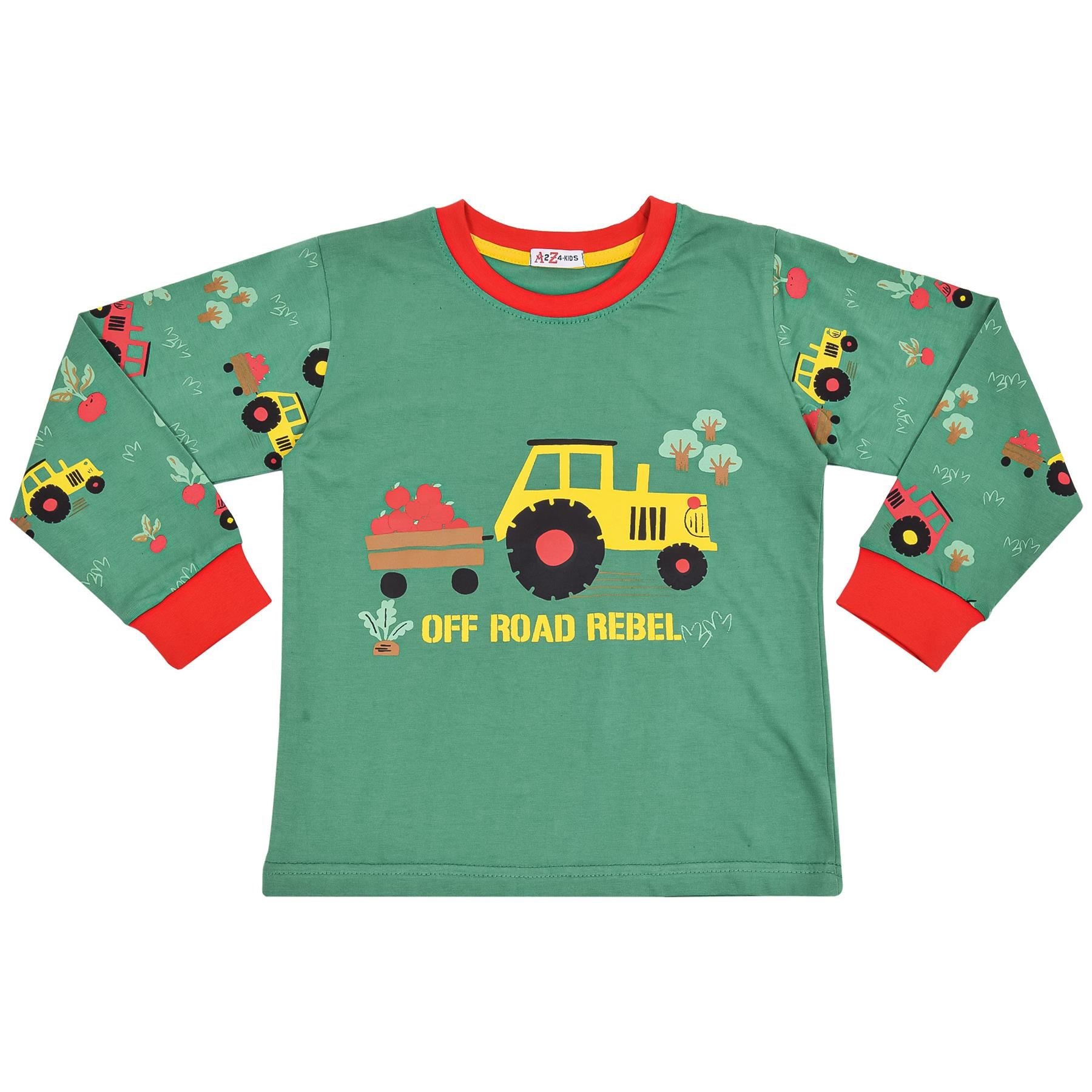 Kids Girls Boys Tractor Print Green Pyjamas Set