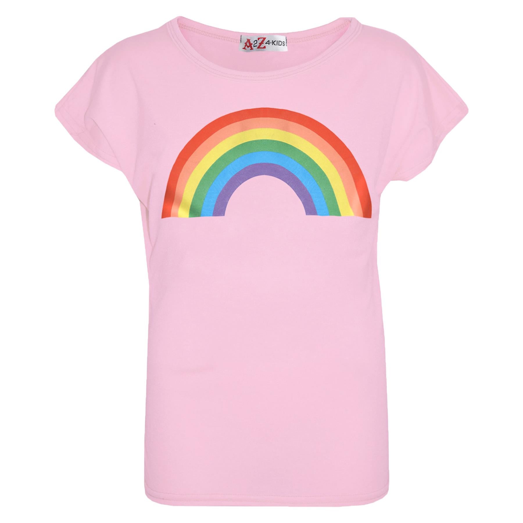 Girls T Shirt Kids Rainbow Print Stylish Round Neck T Shirt Tank Top & Tees 5-13