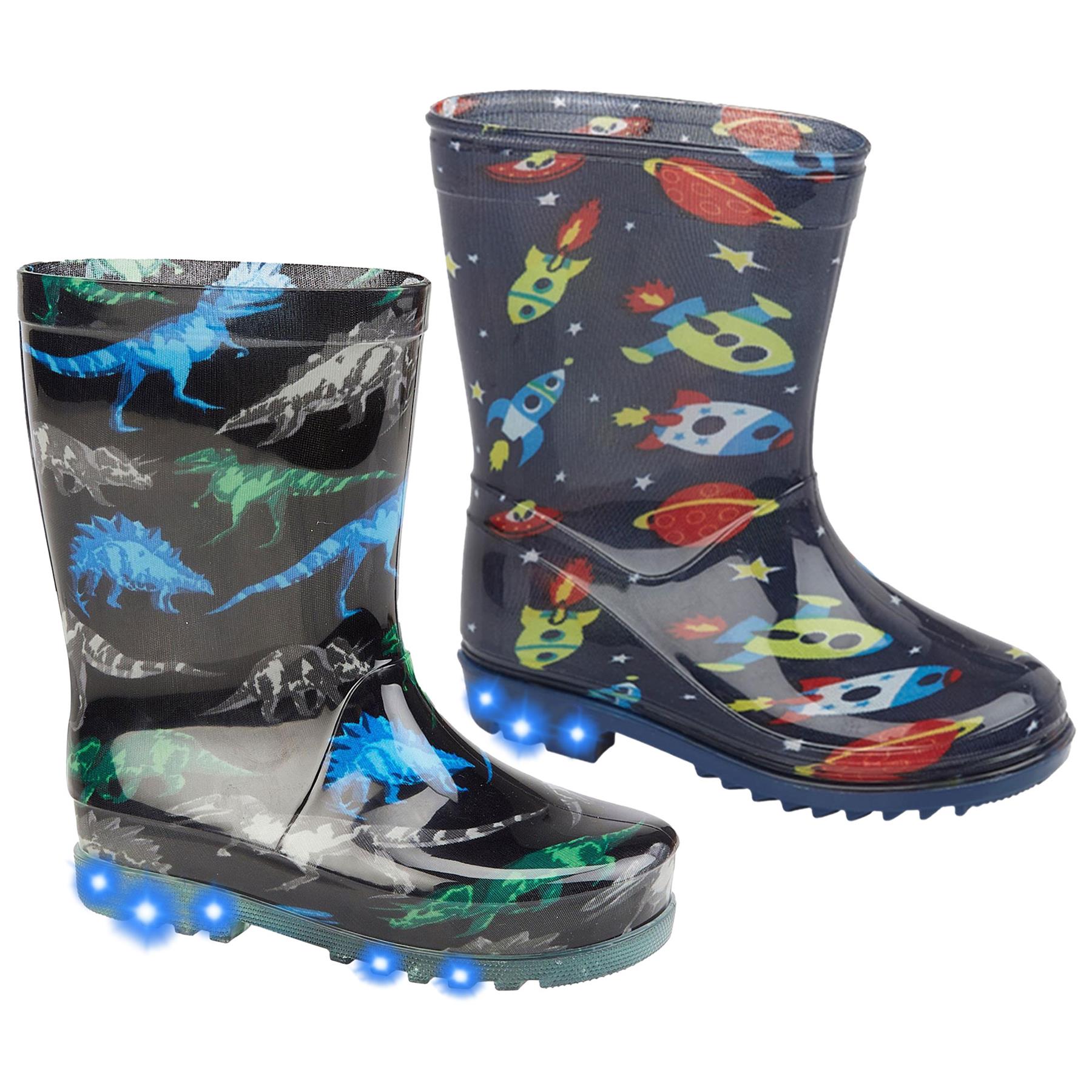 Kids Girls Boys Light Up Anti-Skid Waterproof Rubber Wellies Wellington Boots