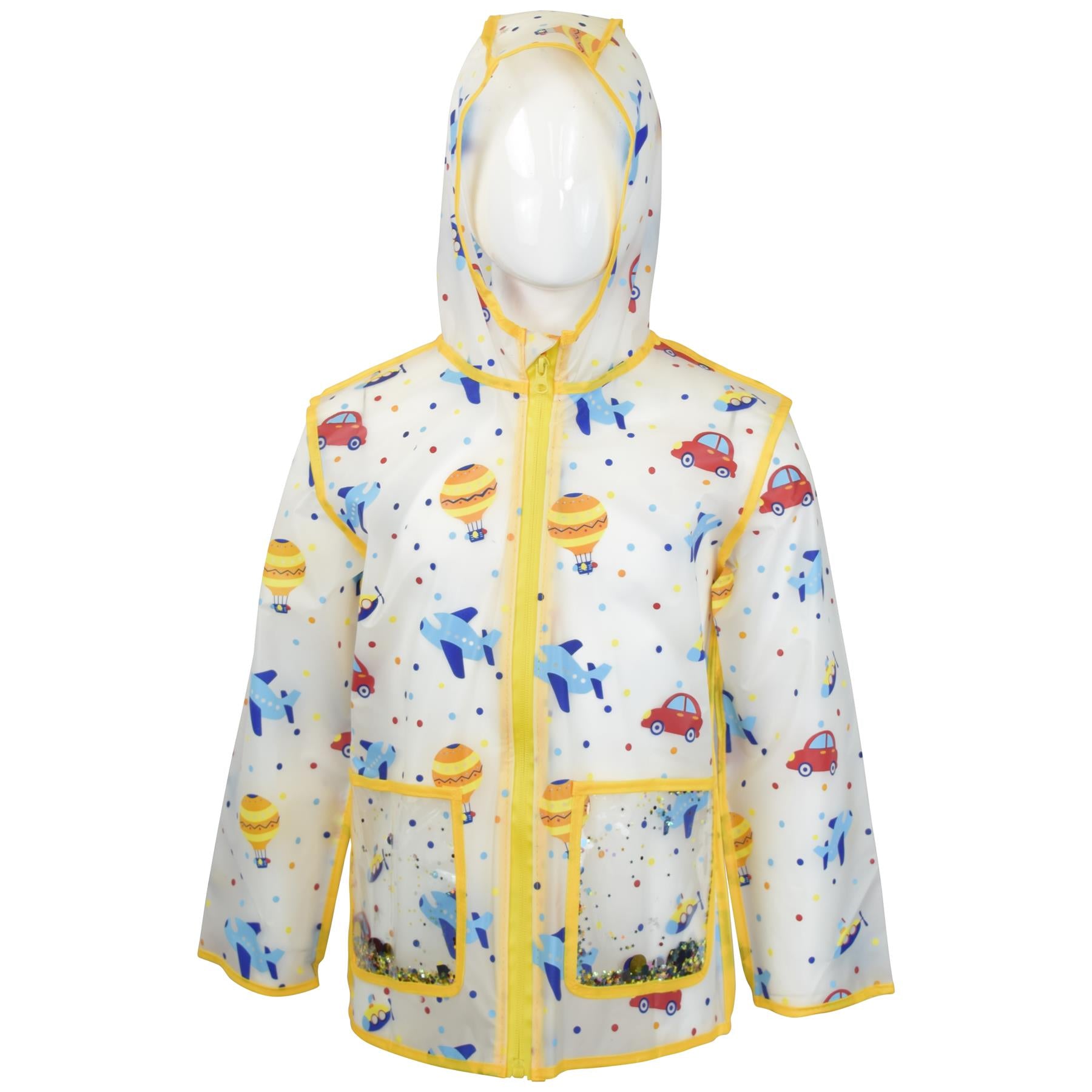 Kids Girls Boys Raincoat EVA Yellow Transparent Rainwear Hooded Outdoor Rain Coat