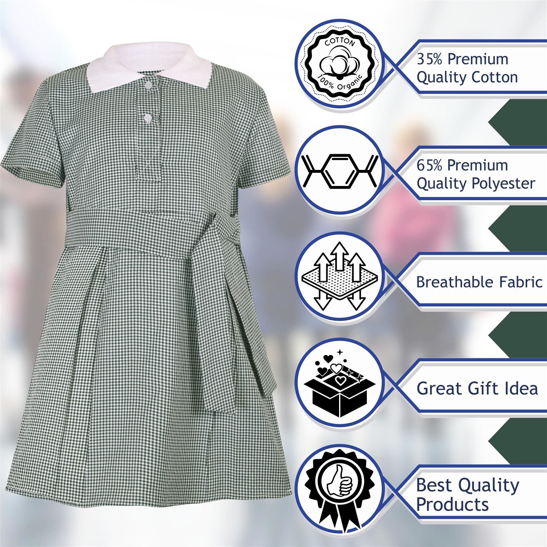 Kids Girls Gingham School Dress Check Belted Dresses With Matching Scrunchies