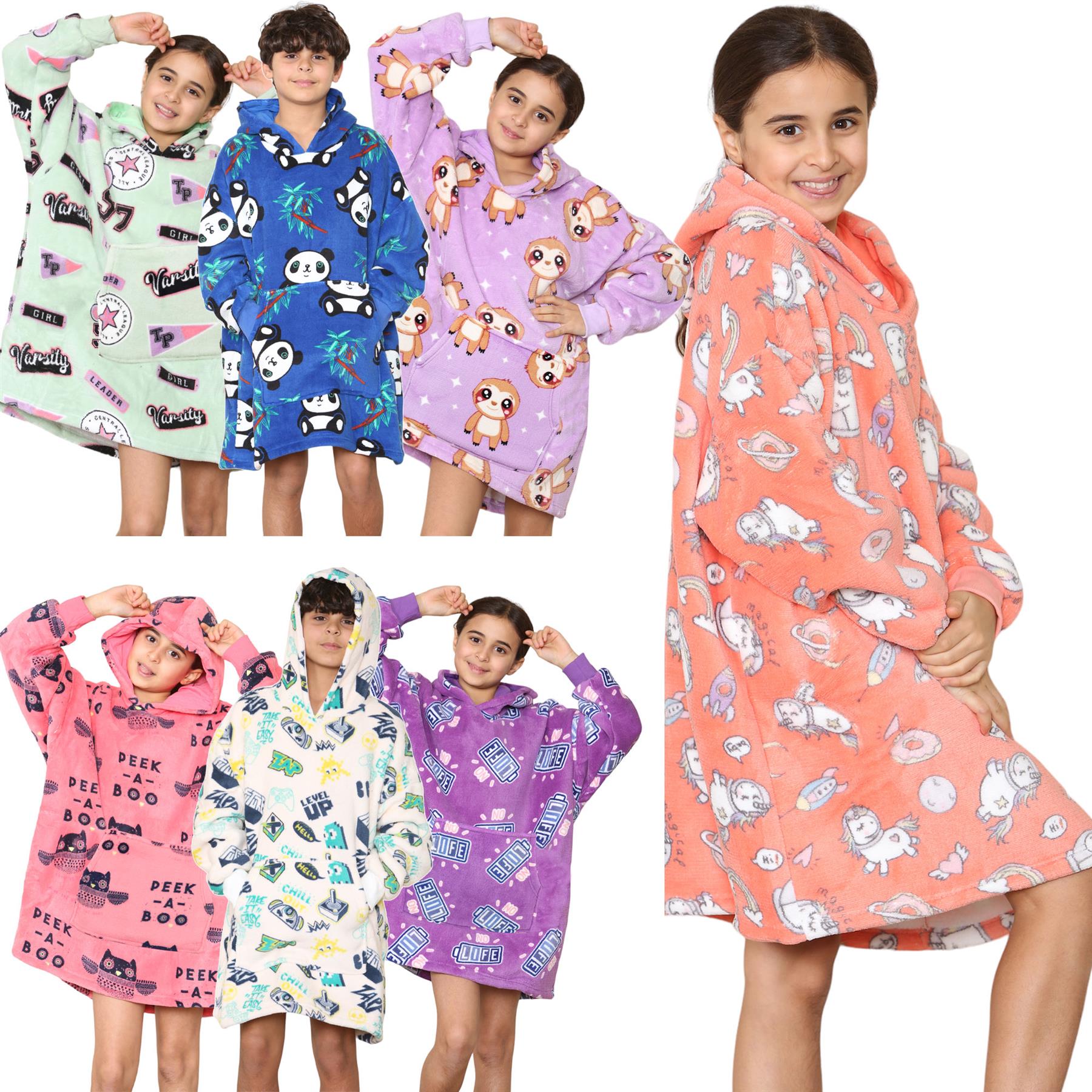 Girls Boys Oversized Hoodie Long Length Snuggle Blanket Super Soft Warm Fleece