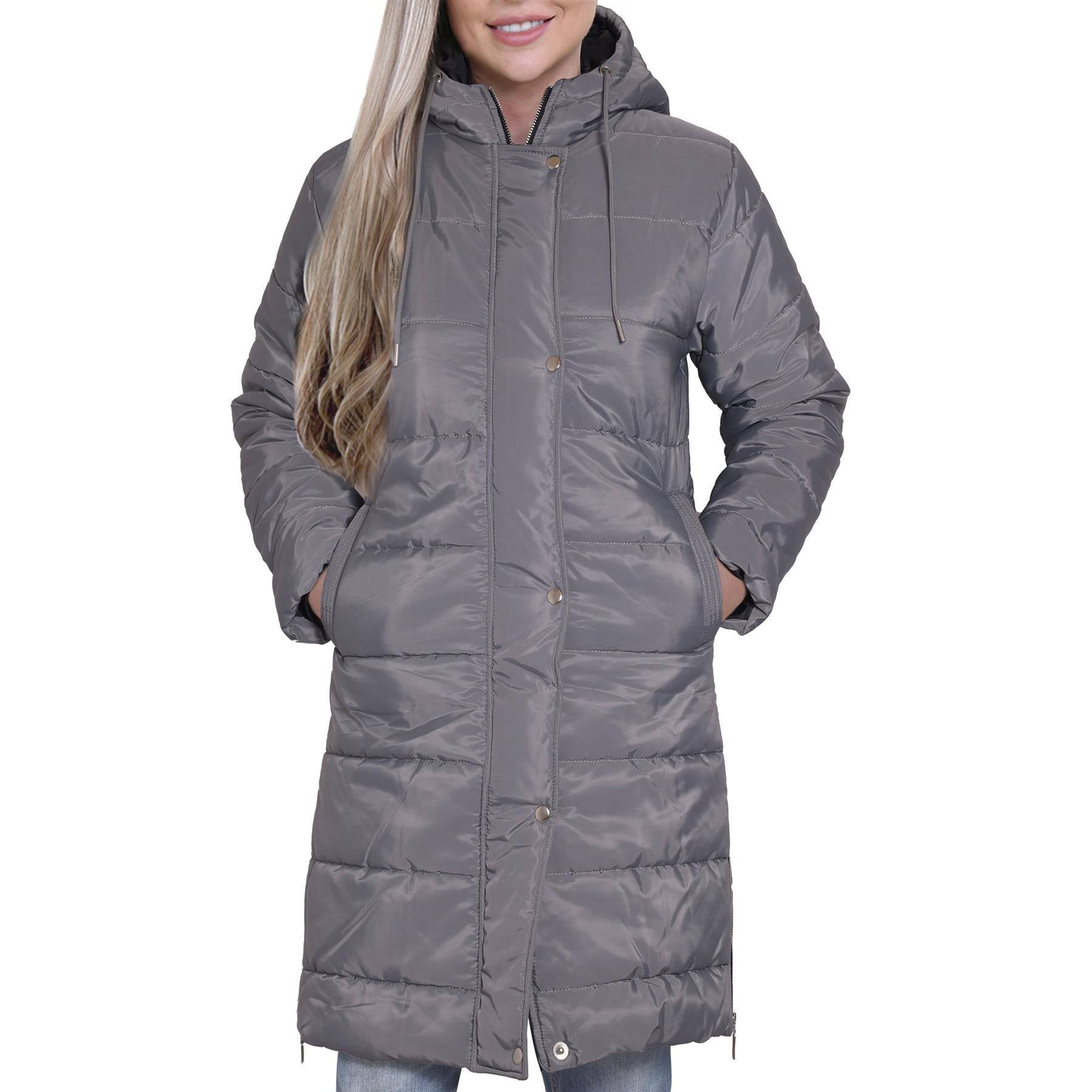 Ladies Oversized Zipped Jacket Long Line Style Steel Grey Jacket Long Sleeves Coat