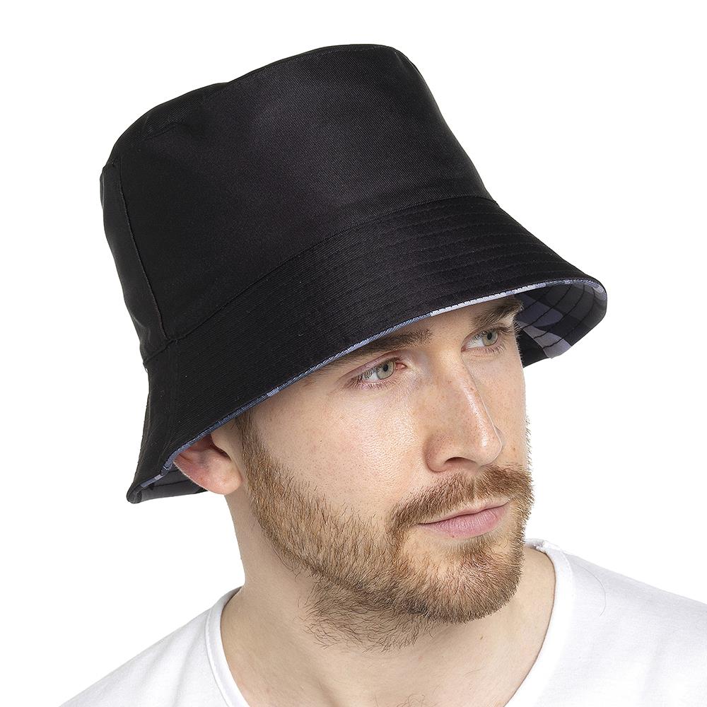 Mens Reversible Bucket Hat Summer Foldable Polyester Sun Protection Hiking Hat