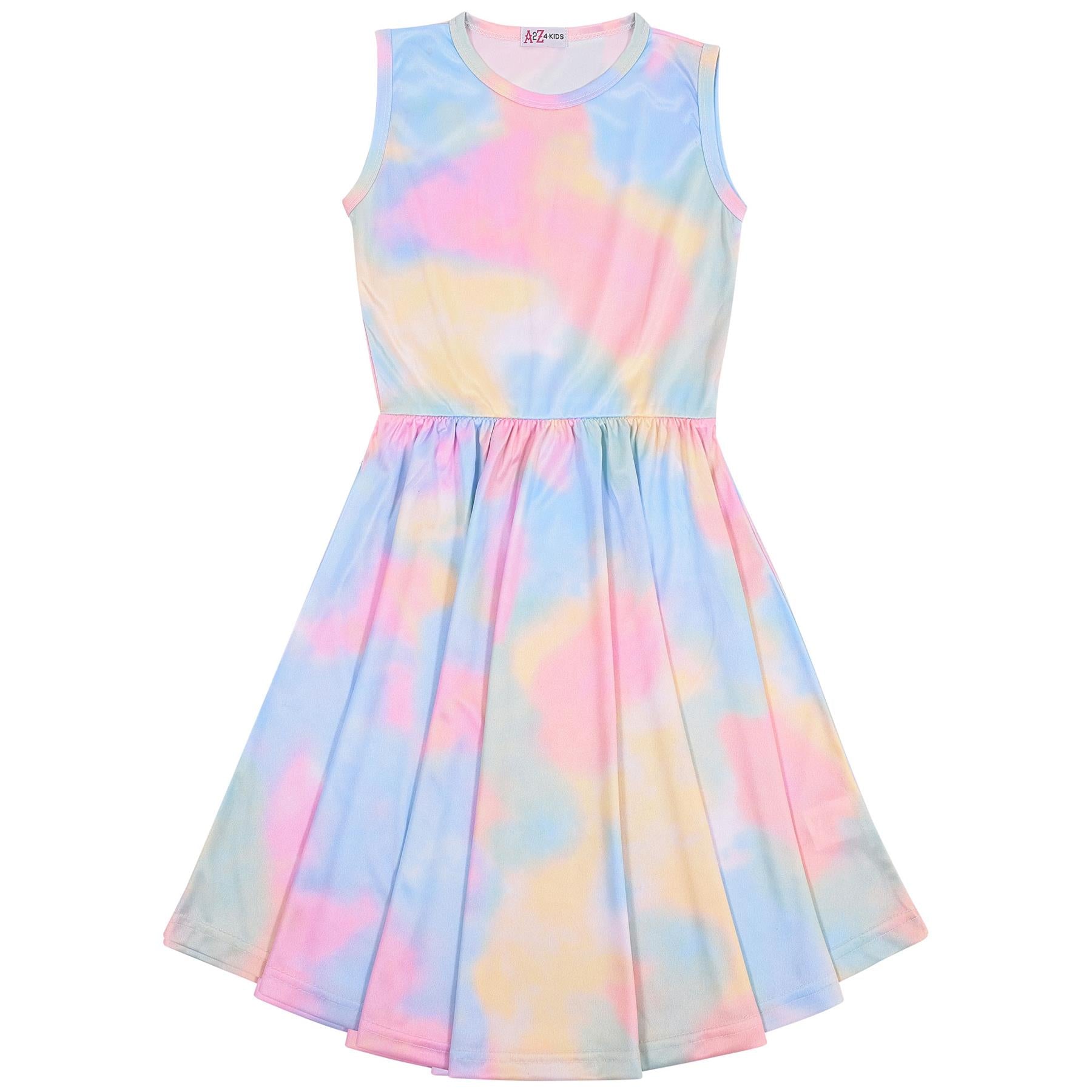 Girls Sleeveless Tie Dye Print Skater Dress