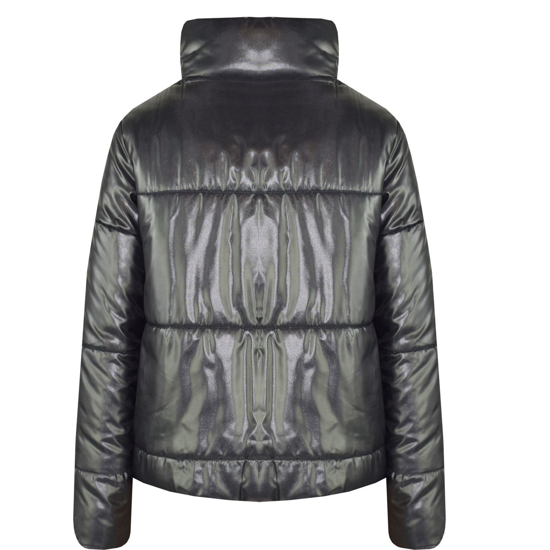 Girls Black Wetlook Padded Quilted Puffer Jacket