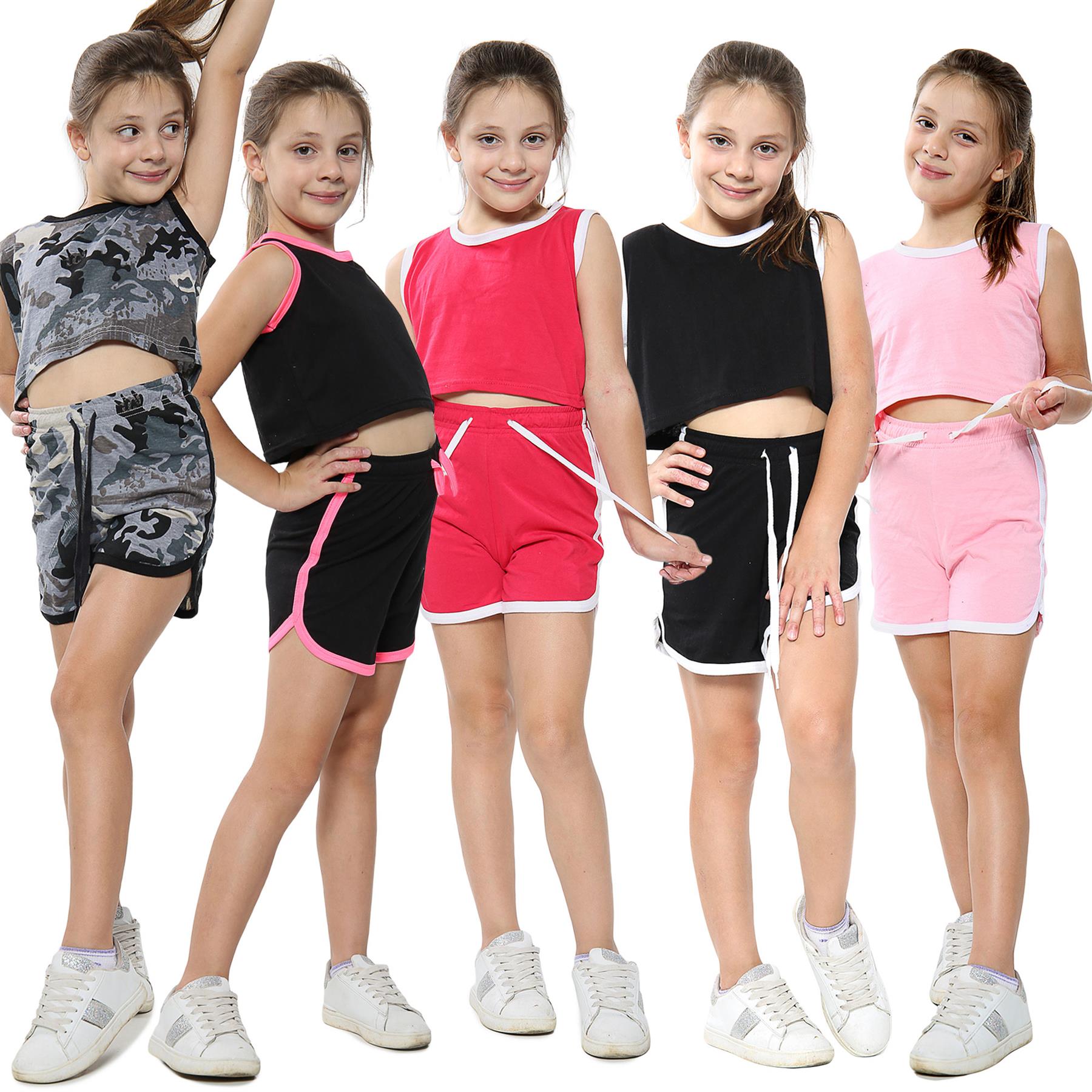 A2Z 4 Kids Girls Crop Top Shorts Set Contrast Trendy Summer Outfit Clothing Sets