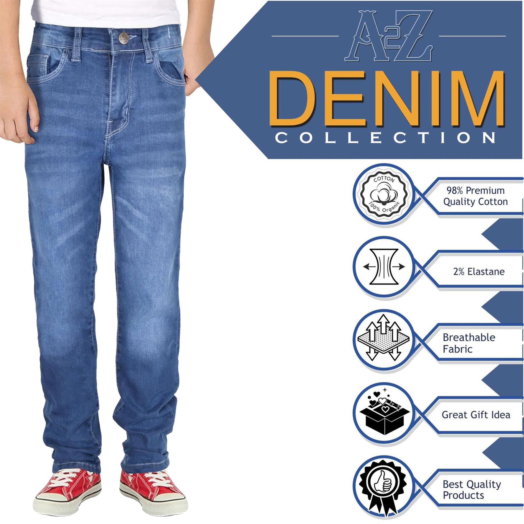 A2Z 4 Kids Boys Relaxed Straight Fit Cut Jeans for Teens Cotton Jean Age 5-13 Yr