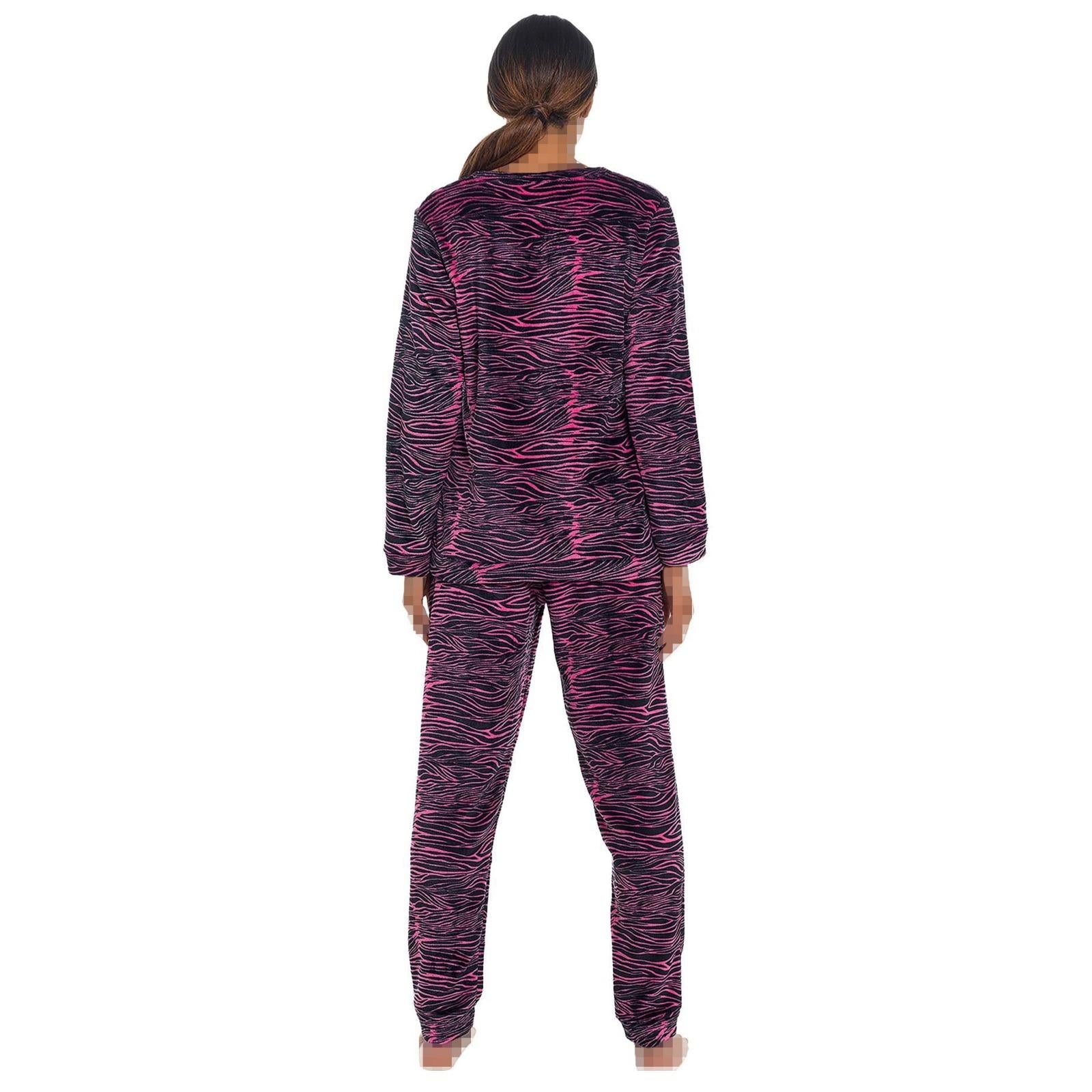 A2Z Ladies Flannel Fleece Lounge Set Zebra Print Top Bottom Sleepwear PJS Set