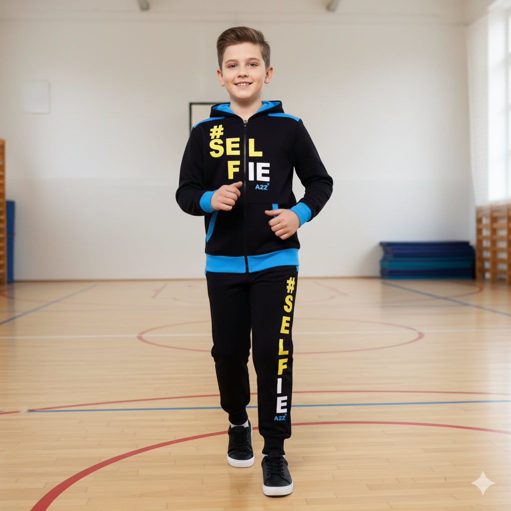 A2Z 4 Kids Girls Boys #SELFIE Tracksuit Hoodie & Joggers Outfit Set Top Bottom