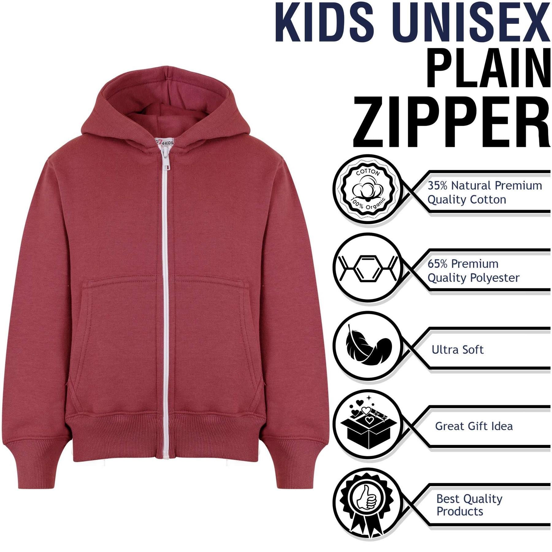Kids Plain Hooded Zipper Jackets For Girls & Boys